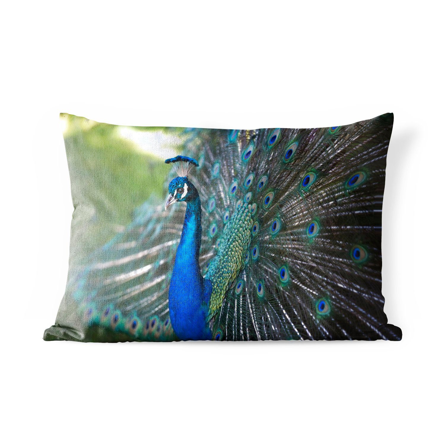 MuchoWow Dekokissen Pfau - Vögel - Blau, Outdoor-Dekorationskissen, Polyester, Dekokissenbezug, Kissenhülle