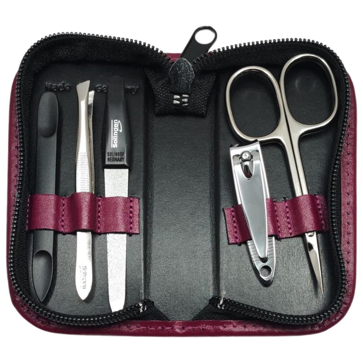 EloModa Maniküre-Kosmetik-Etui 5-tlg Maniküre-Set aus Echtleder – Made in Germany, Solingen Instrume, 5 tlg., Made in Germany