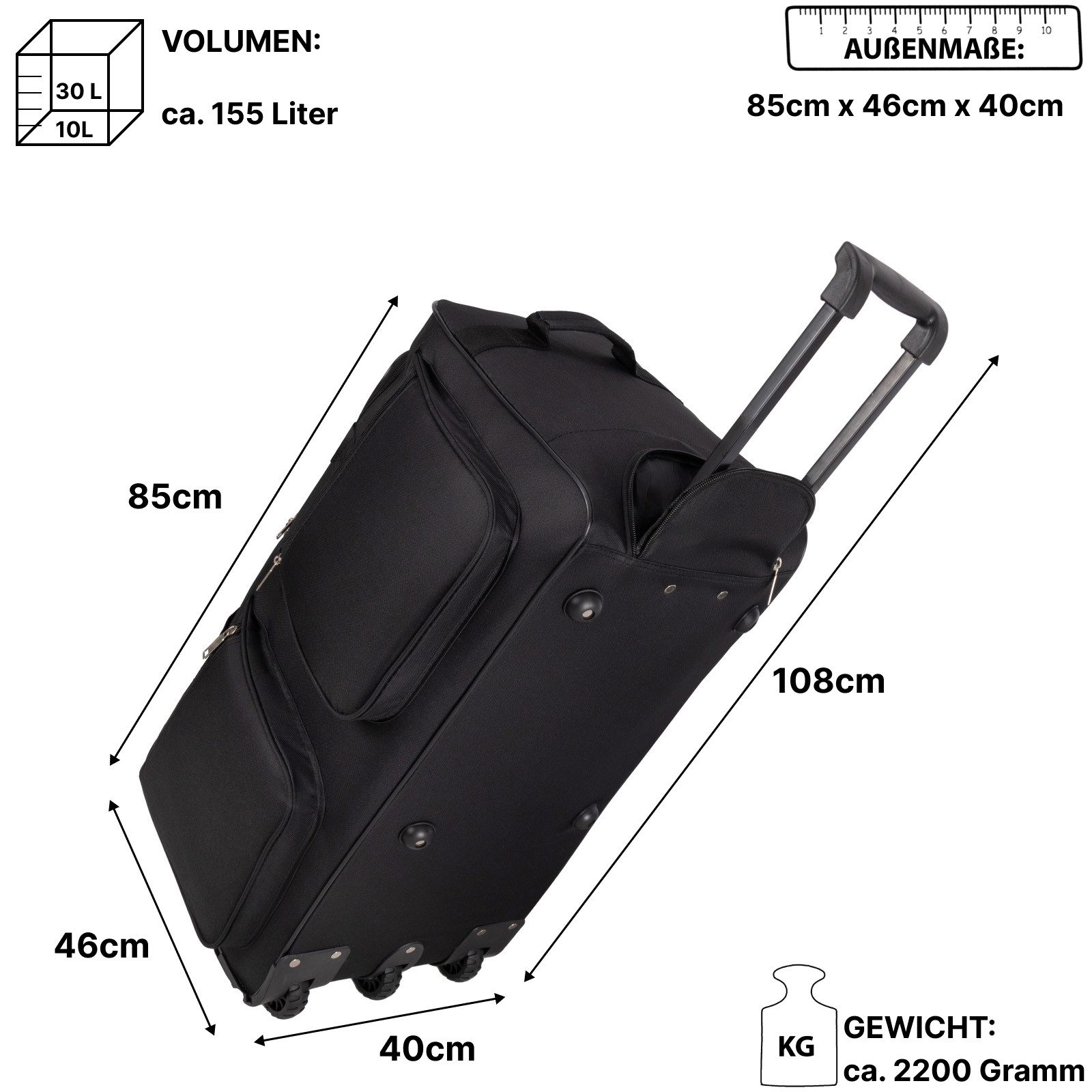 EAAKIE Trolley Trolleytasche Reisetasche Rollentasche Sporttasche Größe M-L günstig online kaufen