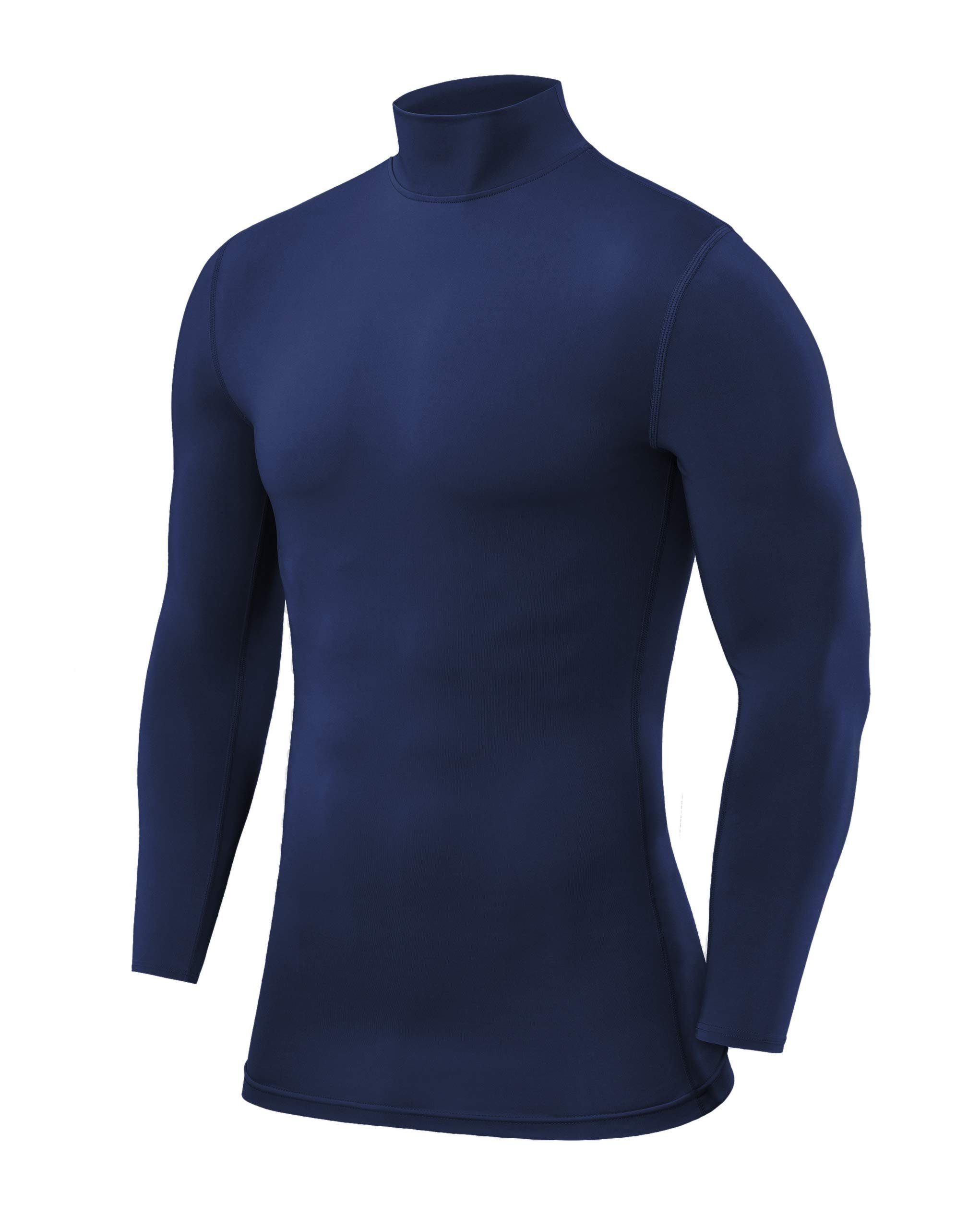 POWERLAYER Langarmshirt PowerLayer Herren Kompressionsshirt Langarm Mock Neck - Blau, XL