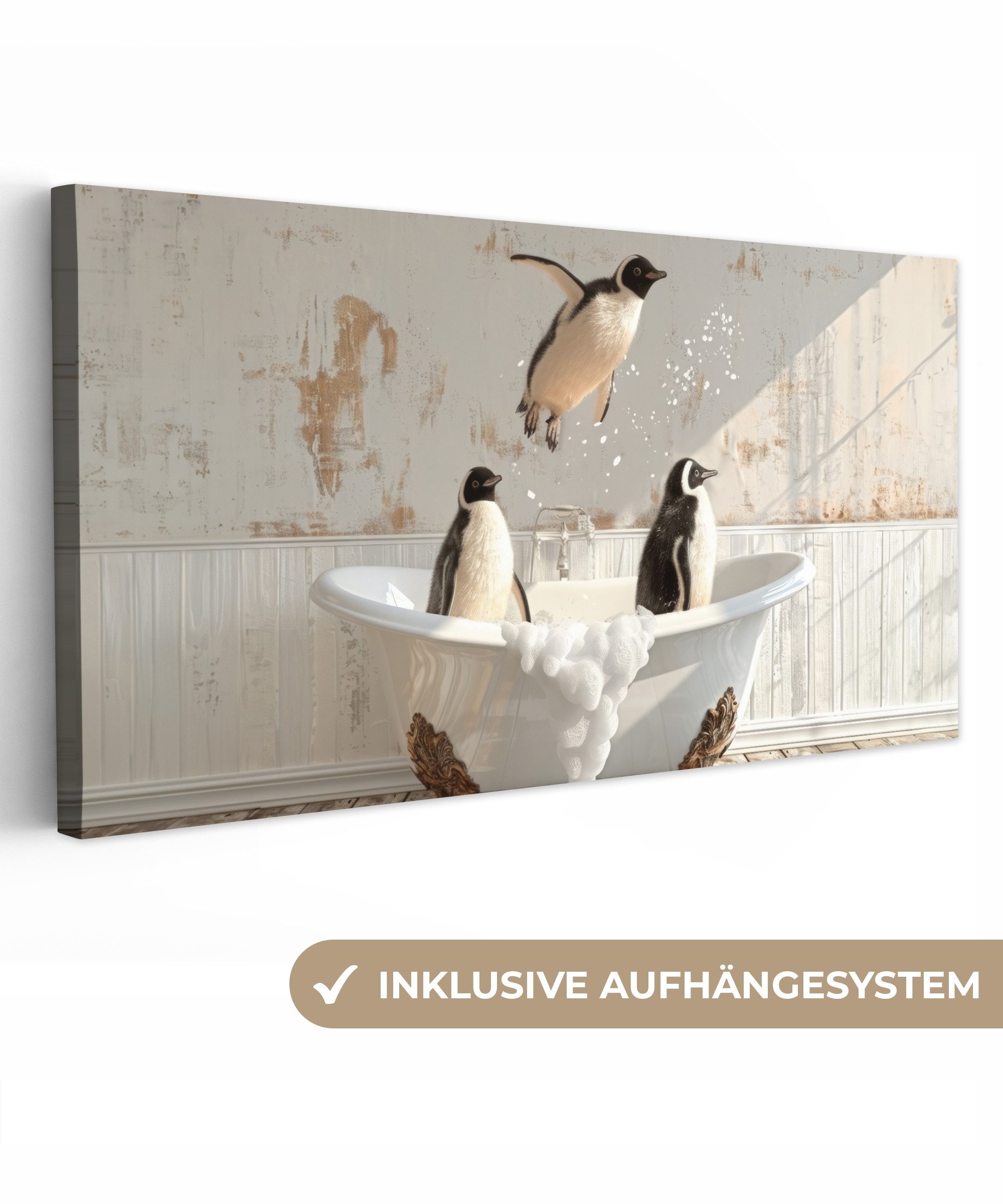 OneMillionCanvasses® Leinwandbild Panorama Weinlese - Pinguin günstig online kaufen