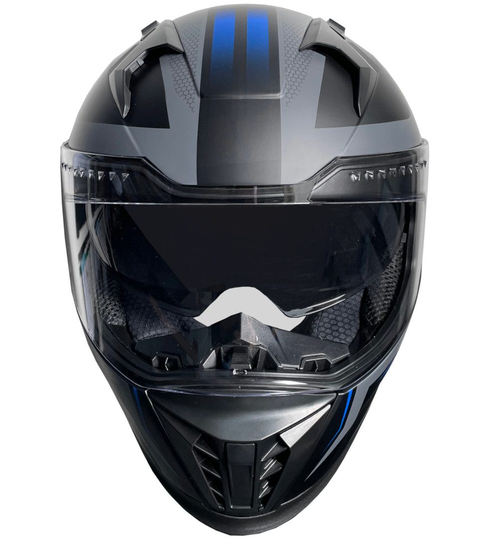 RALLOX Helmets Motorradhelm Integralhelm 69-B Motorradhelm Helm blau grau matt S M L XL, integrierte Sonnenblende