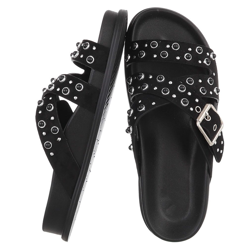 Ital-Design Damen Sandale mit Nieten und Schnallenverschluss Pantolette (91848977) Flach Pantoletten in Schwarz – Bild 2 von 5