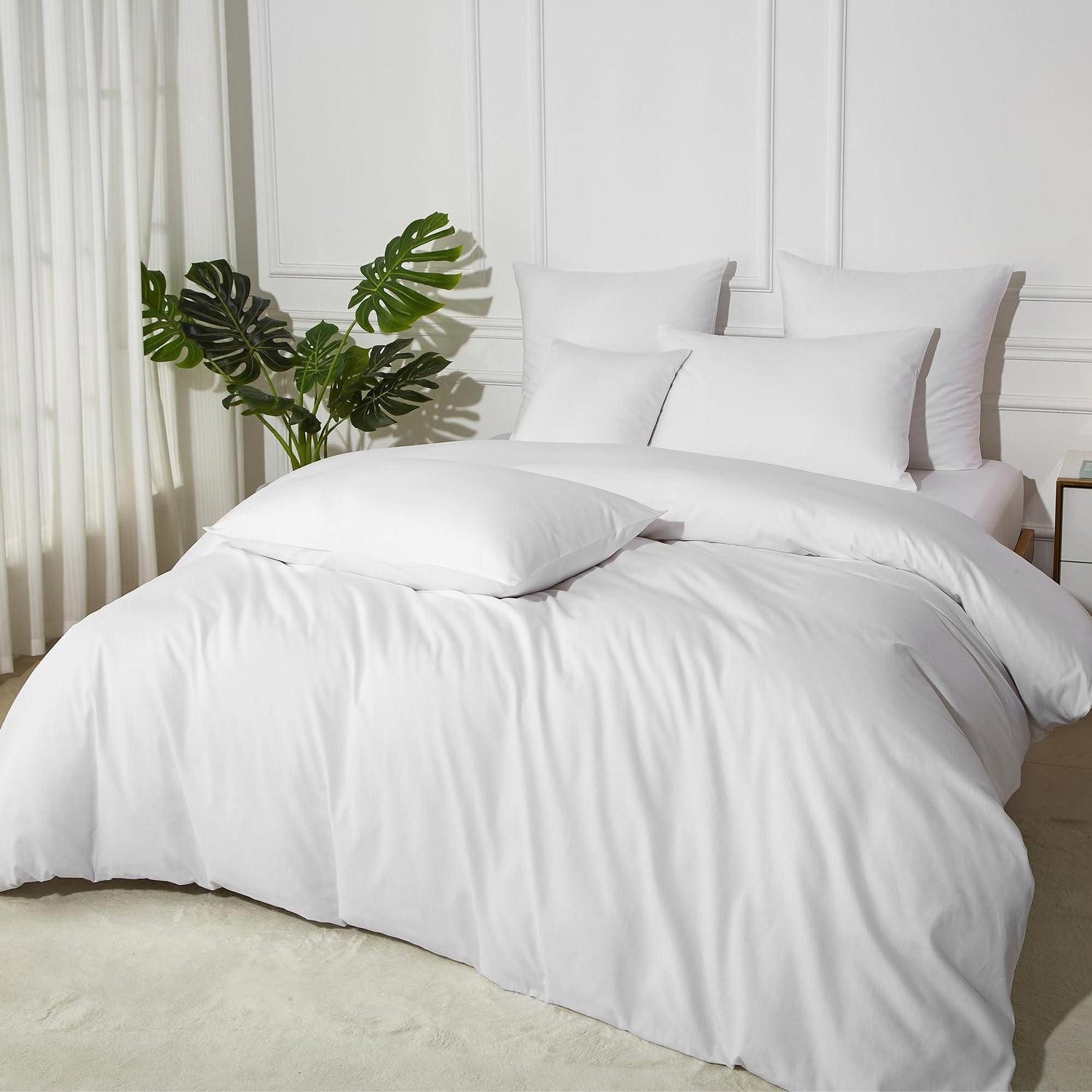 LuxusKollektion Bettwäsche Bettwäsche 220x240 Weiß Uni Baumwolle