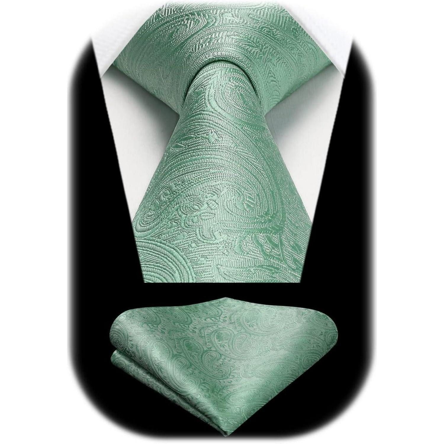 LuxusKollektion Krawatte Krawatten Set Herren Hochzeit Einstecktuch Einheitsgröße K-grün-2