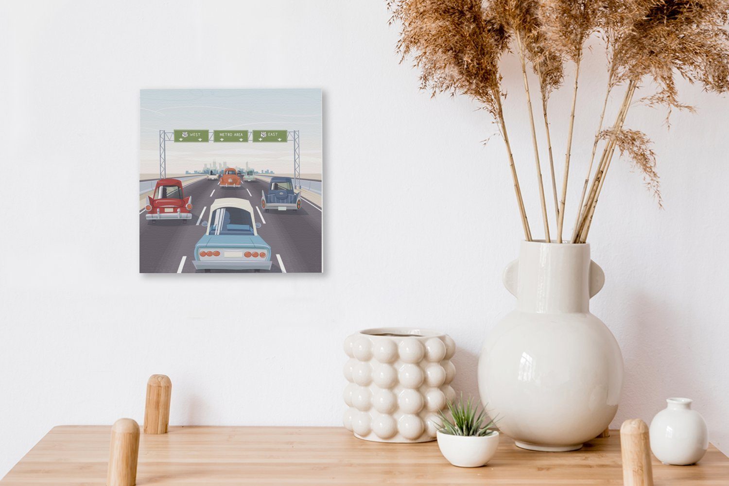 OneMillionCanvasses® Leinwandbild Illustration auf für (1 einem von Wohnzimmer Highway, Bilder Leinwand Schlafzimmer Autos St), amerikanischen