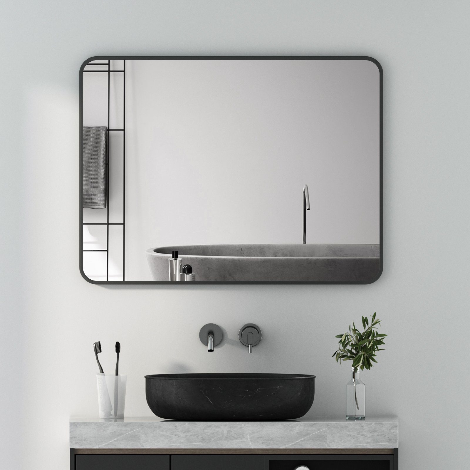 wandspiegel schwarz metall spiegel für bad badezimmer dusche badspiegel HD  Glas