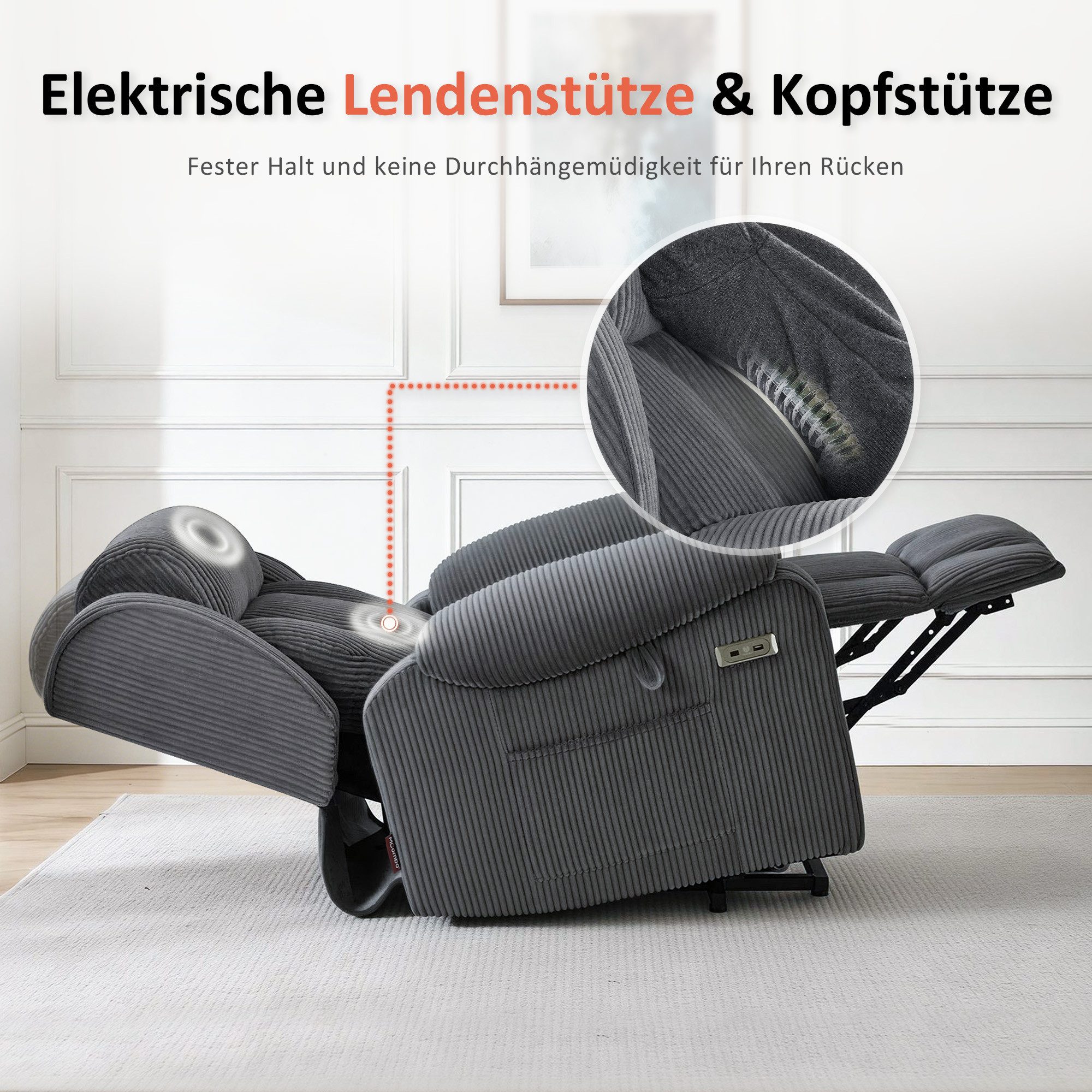 MCombo Relaxsessel M MCombo 4-Motoren-Aufstehsessel 7558, Zero-Gravity Sessel mit Aufstehhilfe, Elektrische Lenden- & Kopfstütze – Bild 4 von 5