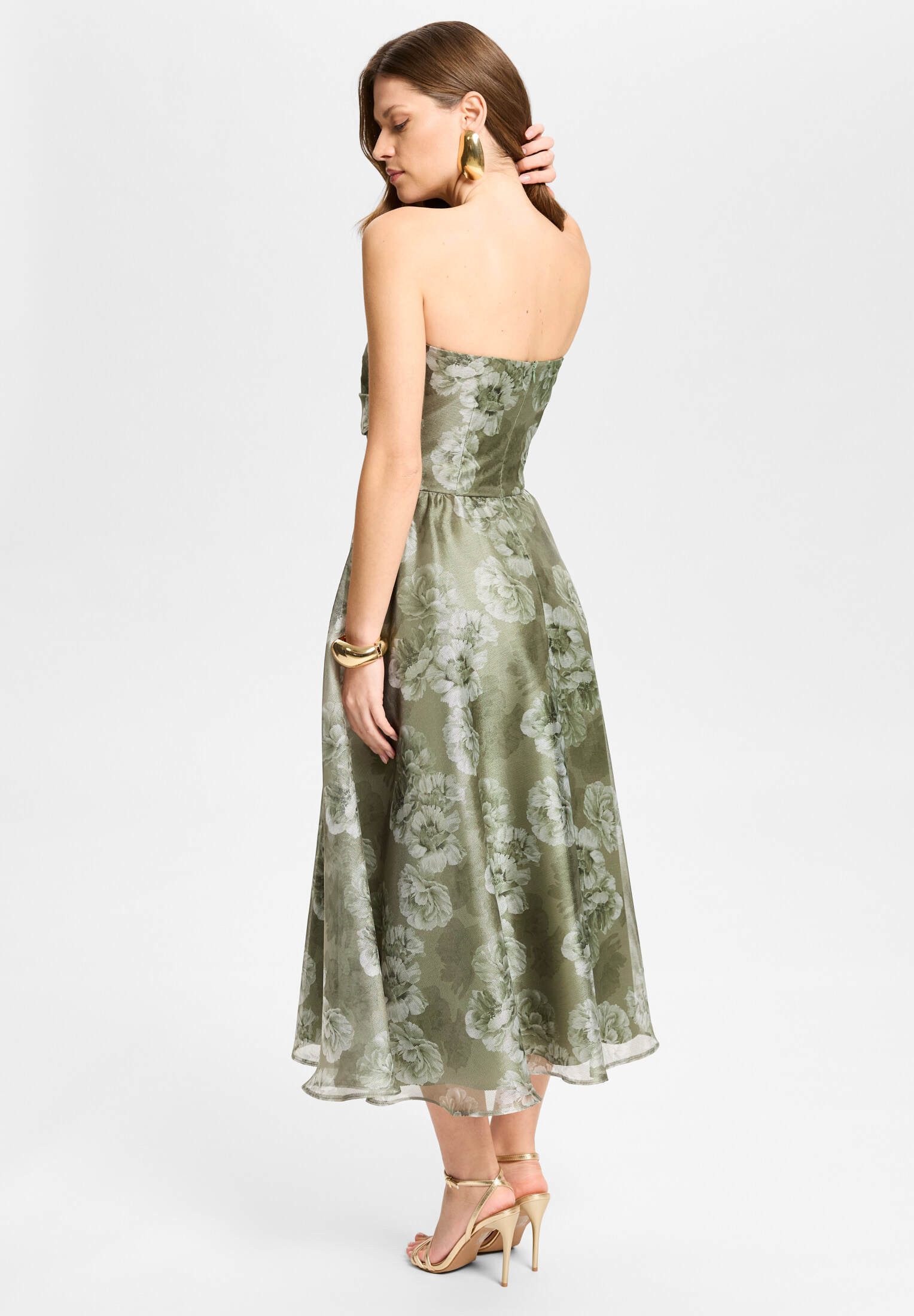 SWING Cocktailkleid - Korsage Kleid aus bedrucktem Organza Taillierter Schnitt mit Rock in A-Linie