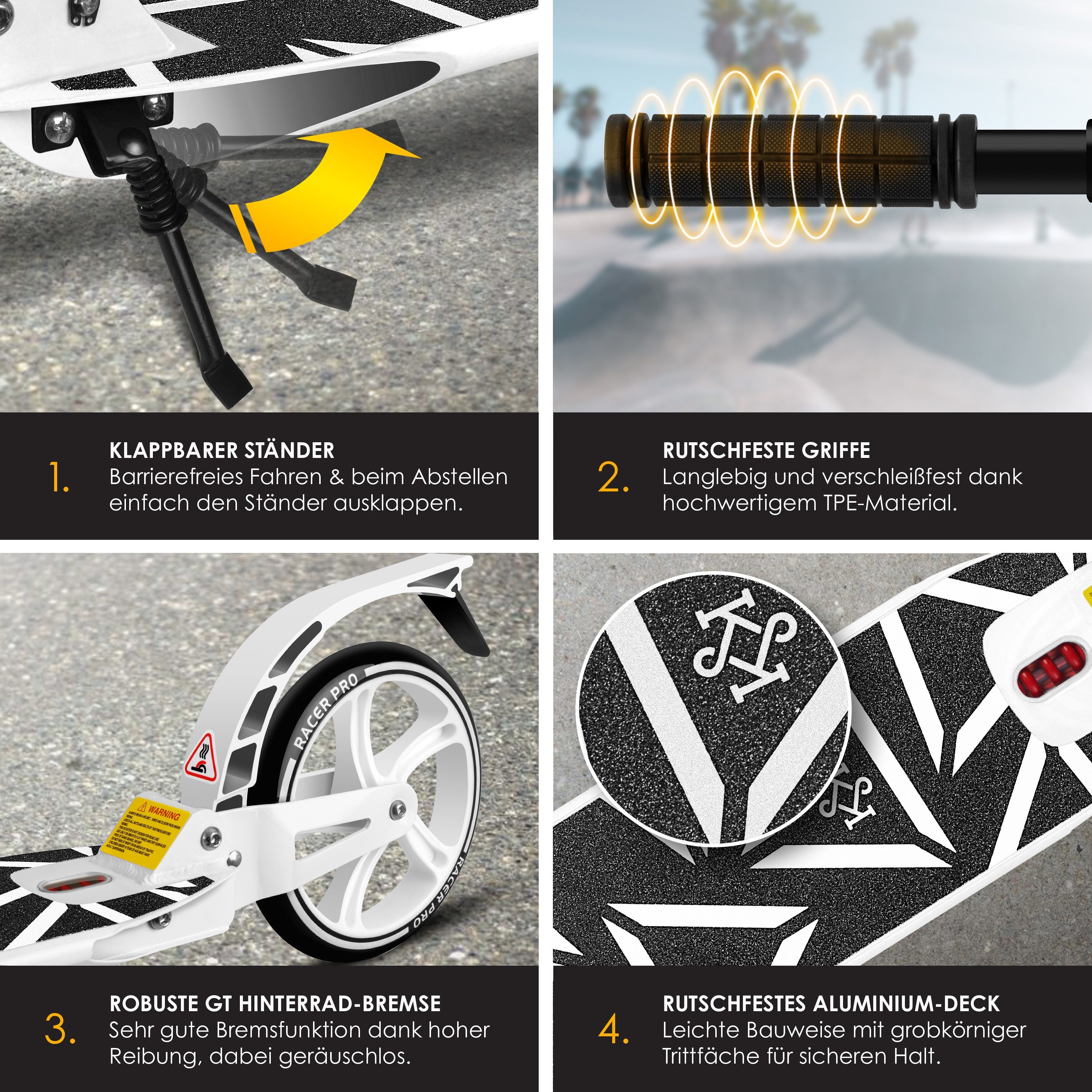 KESSER Scooter, Cityroller Scooter 205mm Räder PU Big Wheel Pro-S Tretroller