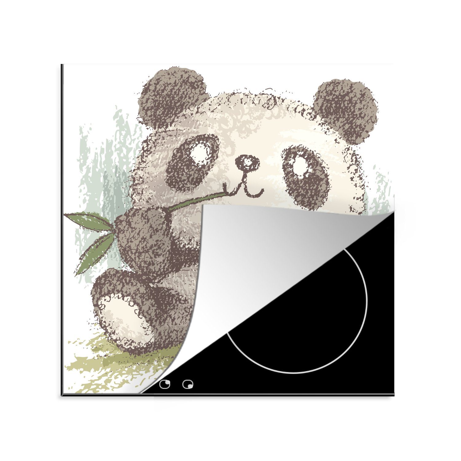 78x78 Ceranfeldabdeckung, cm, - (1 Grün, für MuchoWow tlg), Bambus - küche Arbeitsplatte Vinyl, Herdblende-/Abdeckplatte Panda