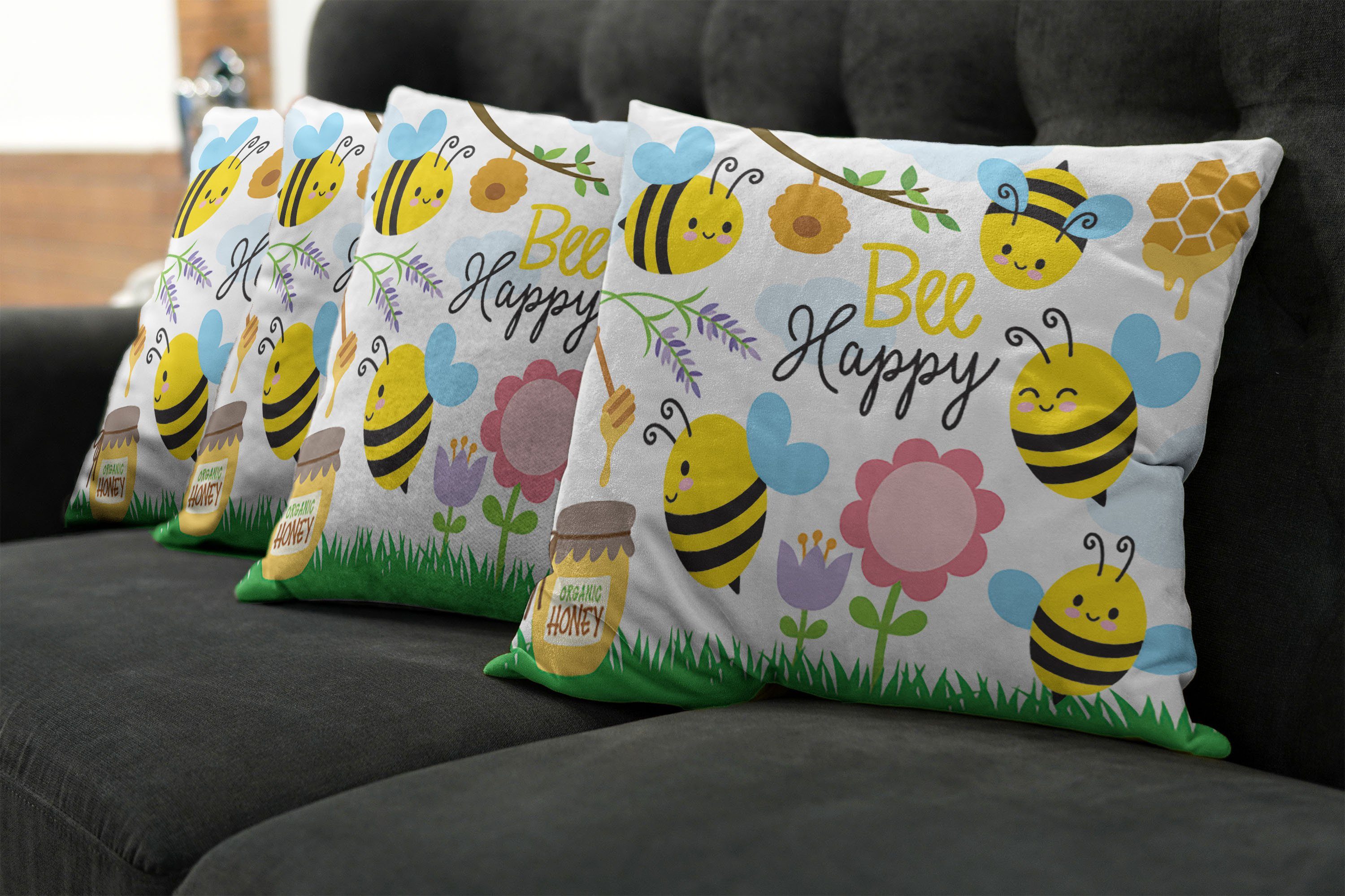 Honey Doppelseitiger Spring Bee (4 Modern Stück), Accent Happy Bee Abakuhaus Kissenbezüge Garden Digitaldruck,