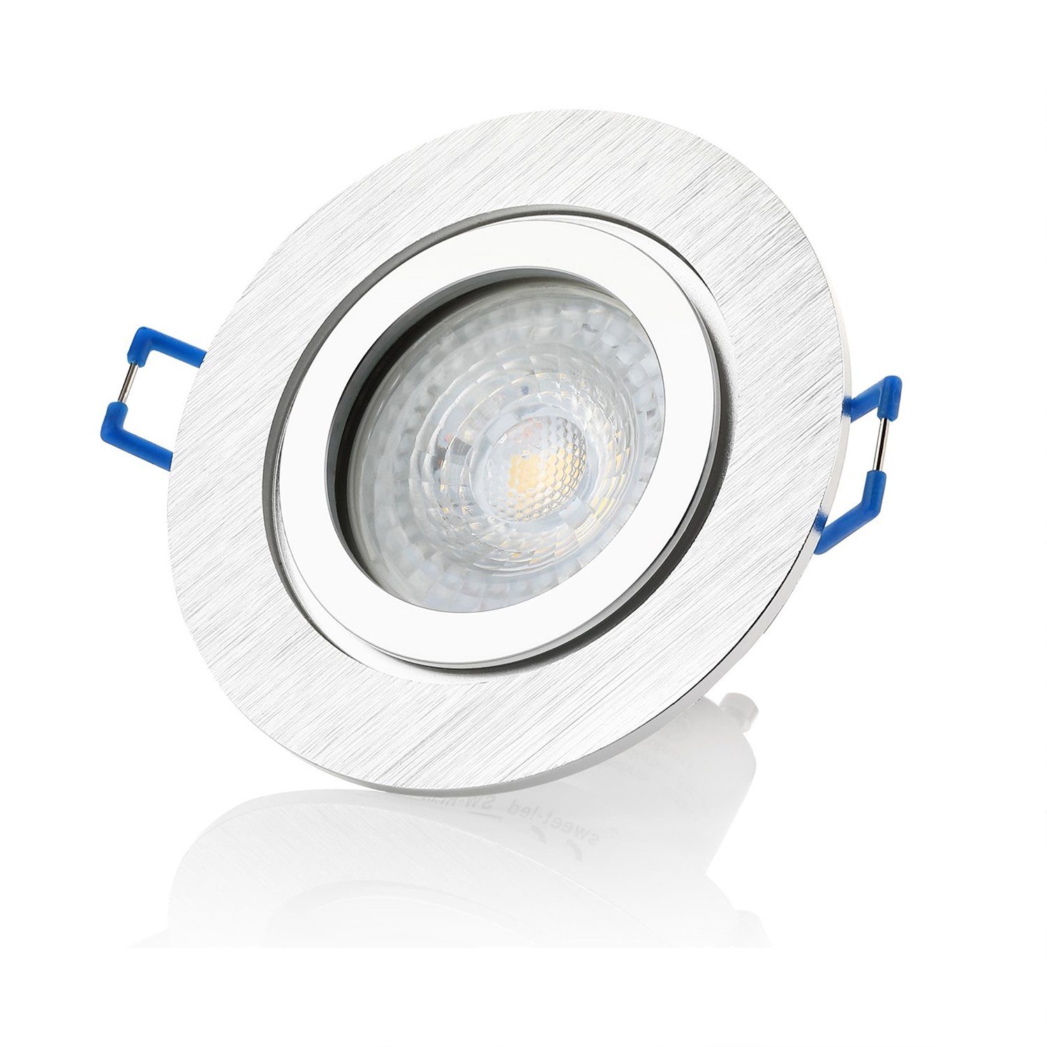 Sweet LED LED Einbaustrahler spots Deckenstrahler,Einbauleuchten IP44 badezimmer - warmweiß, Aluminium Bad GU10 3000K wechselbar, Leuchtmittel stück, 6 Deckenspots, 7W