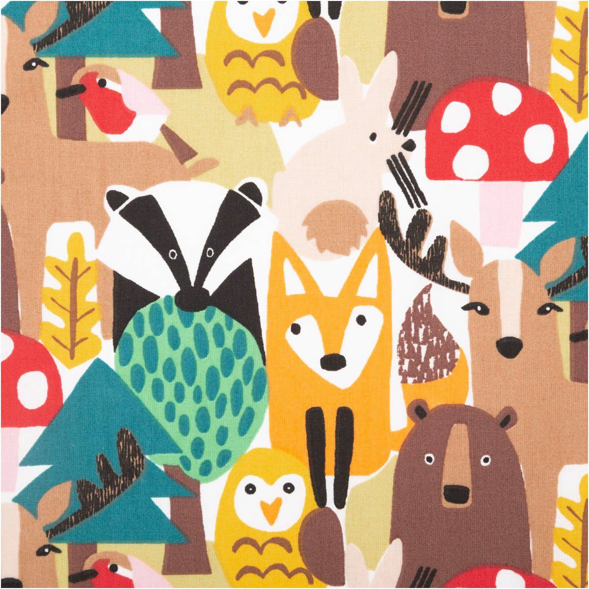 SCHÖNER LEBEN. Stoff Kinderstoff Meterware Baumwollmischung Waldtiere bunt 140cm, pflegeleicht