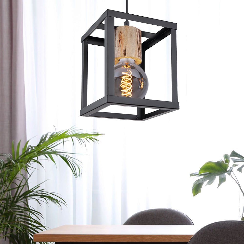 etc-shop Lampe Filament Leuchtmittel Retro Leuchte Warmweiß, Pendel inklusive, Hänge Holz Pendelleuchte, schwarz-matt LED Decken