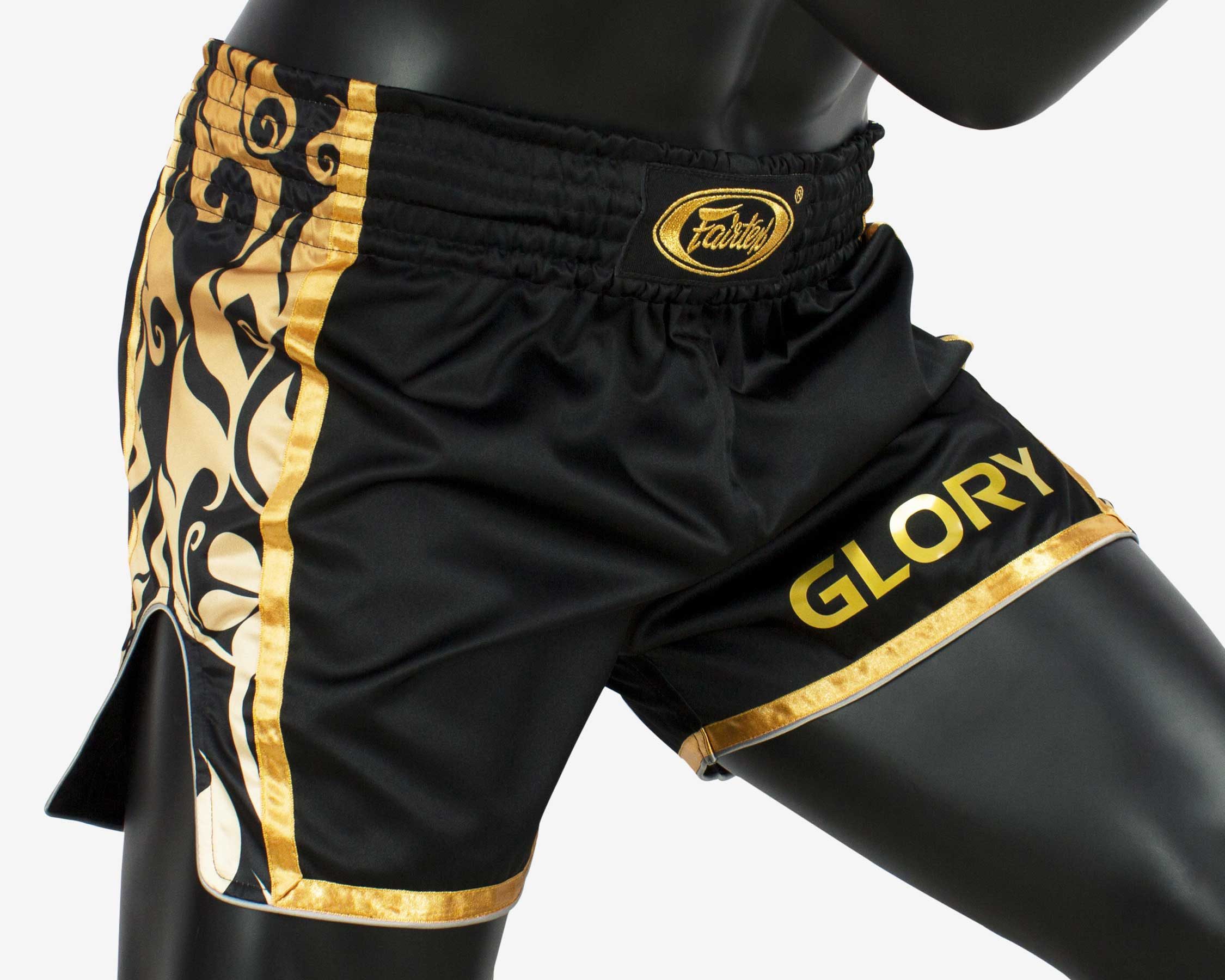 Fairtex Shorts Fairtex - Glory BSG1 Thaiboxhose in schwarz/gold Fairtex Glory BSG1 Shorts – Kämpfe hart, sieg mit Stil