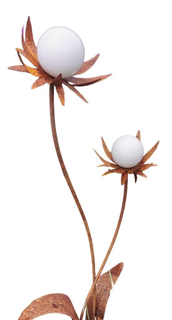 Jürgen Bocker - Gartenambiente Gartenstecker Blume Milano 120 cm Kugel weiß matt Cortenstahl