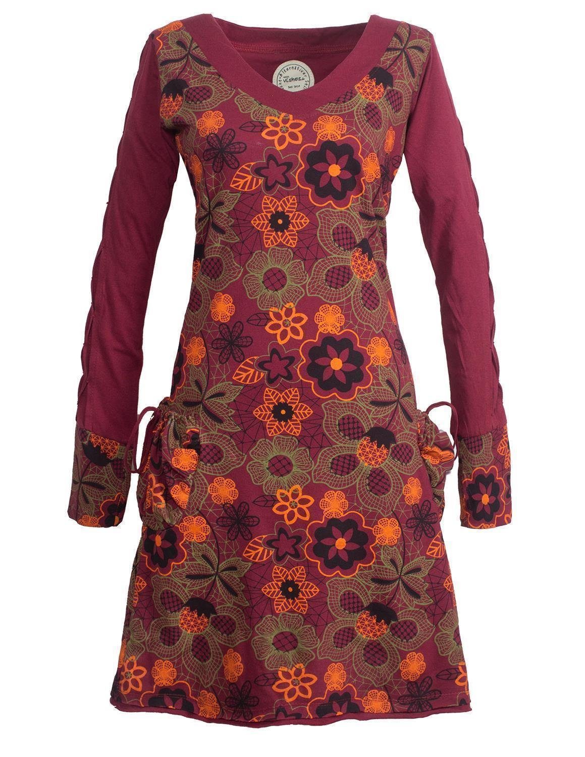 Midikleid Mit Floralen Blümchen Bedrucktes Langarm Kleid