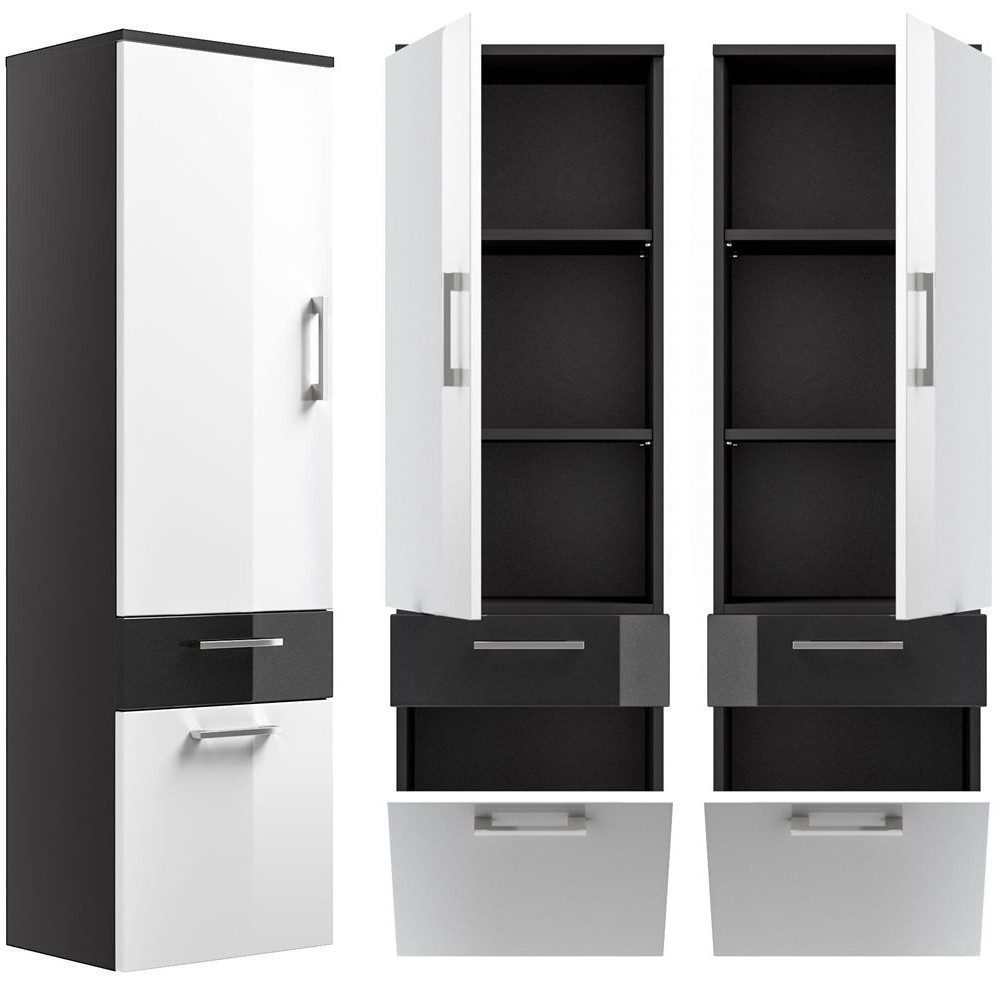 Lomadox Hochschrank RIMAO-100 Hochglanz weiß, anthrazit, B x H x T ca.: 40 x 134,5 x 30 cm