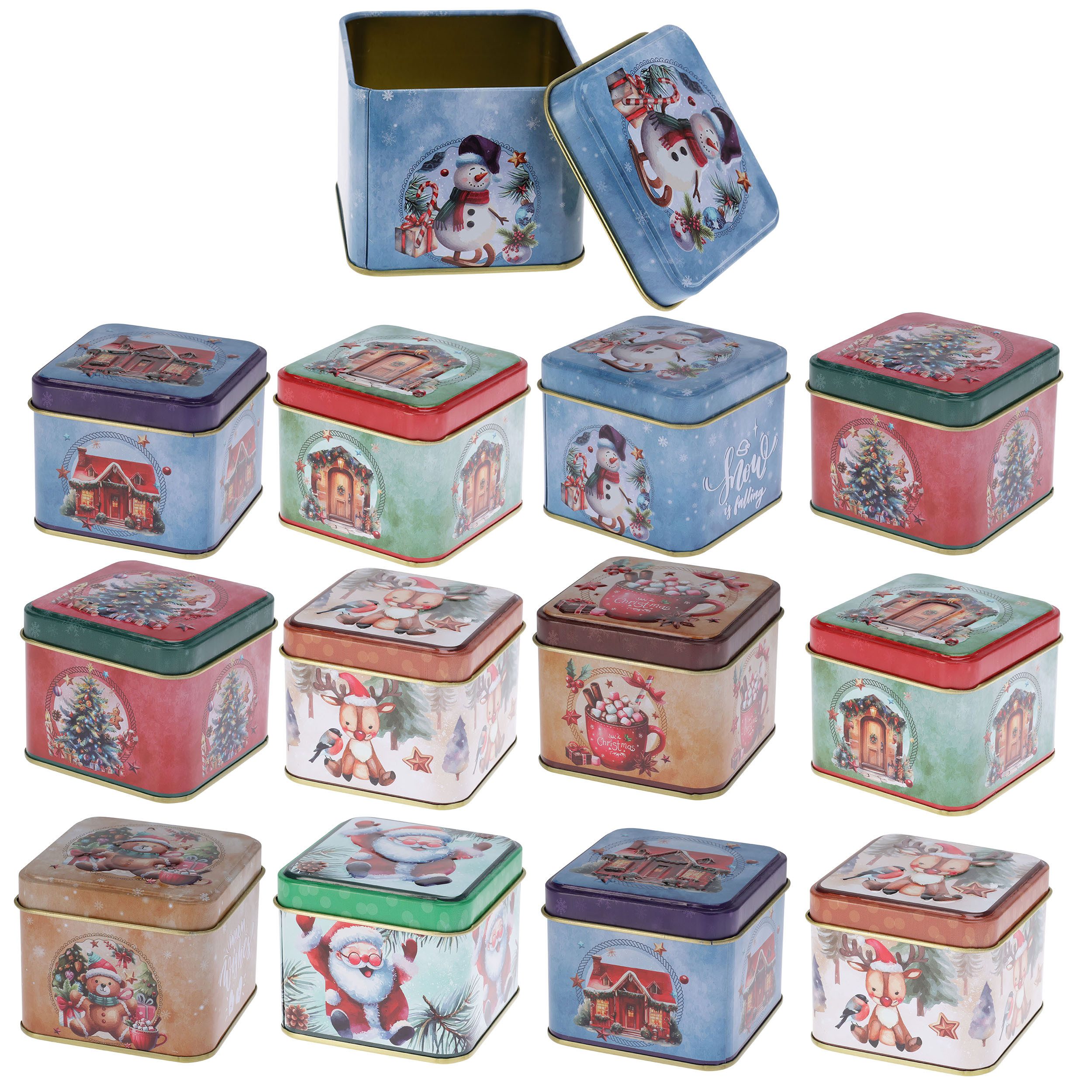 Annastore Geschenkbox Metalldosen Set 12-teilig - kleine eckige Dosen zum Befüllen (12 St), Geschenkverpackung, Ø 7,7 cm - H 6,4 cm