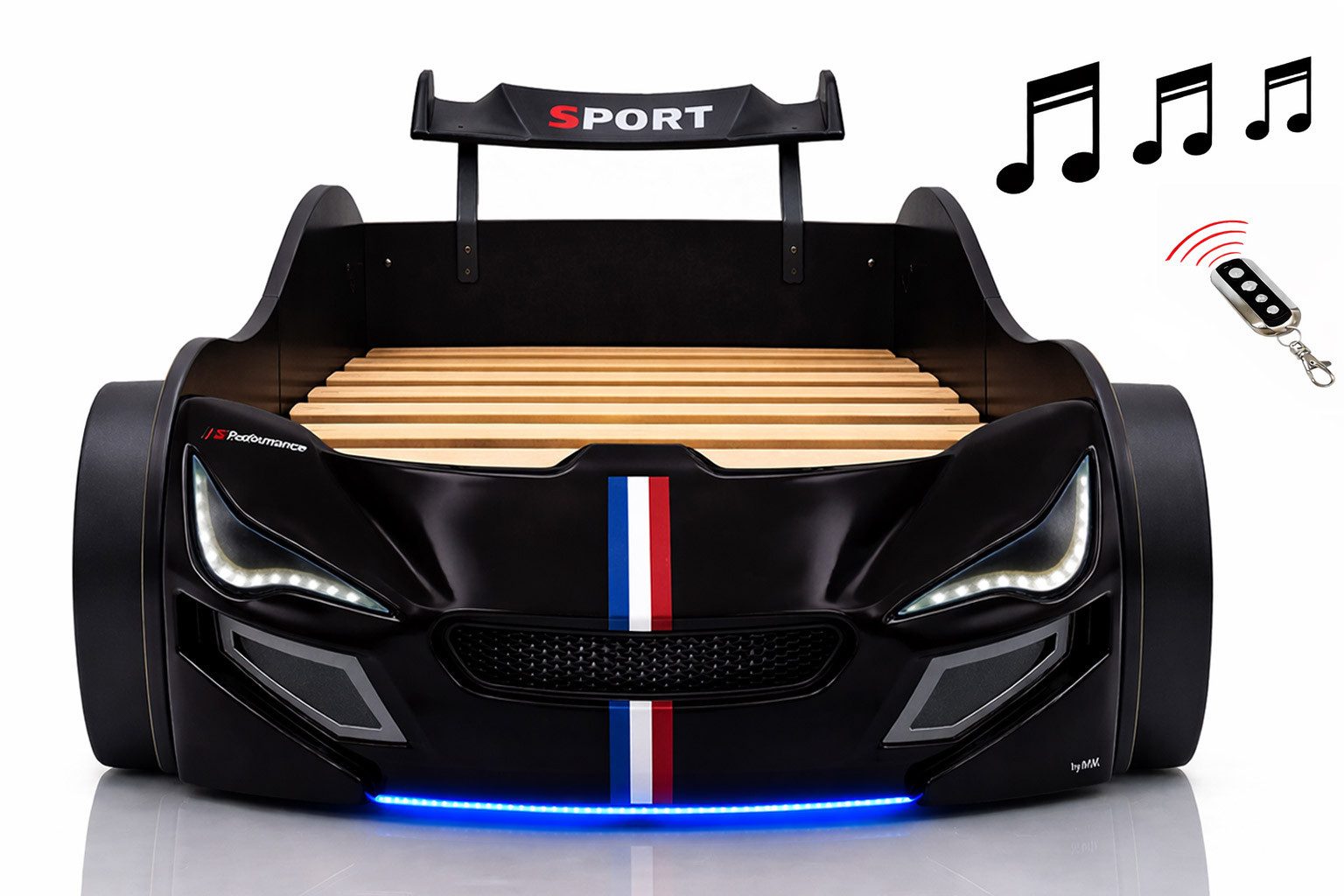 Aileenstore Autobett TURBO GTE (ohne Zubehör), Kinderbett 90x200, Lattenrost,LED,Unterbodenlicht,Sound,Fernbedienung