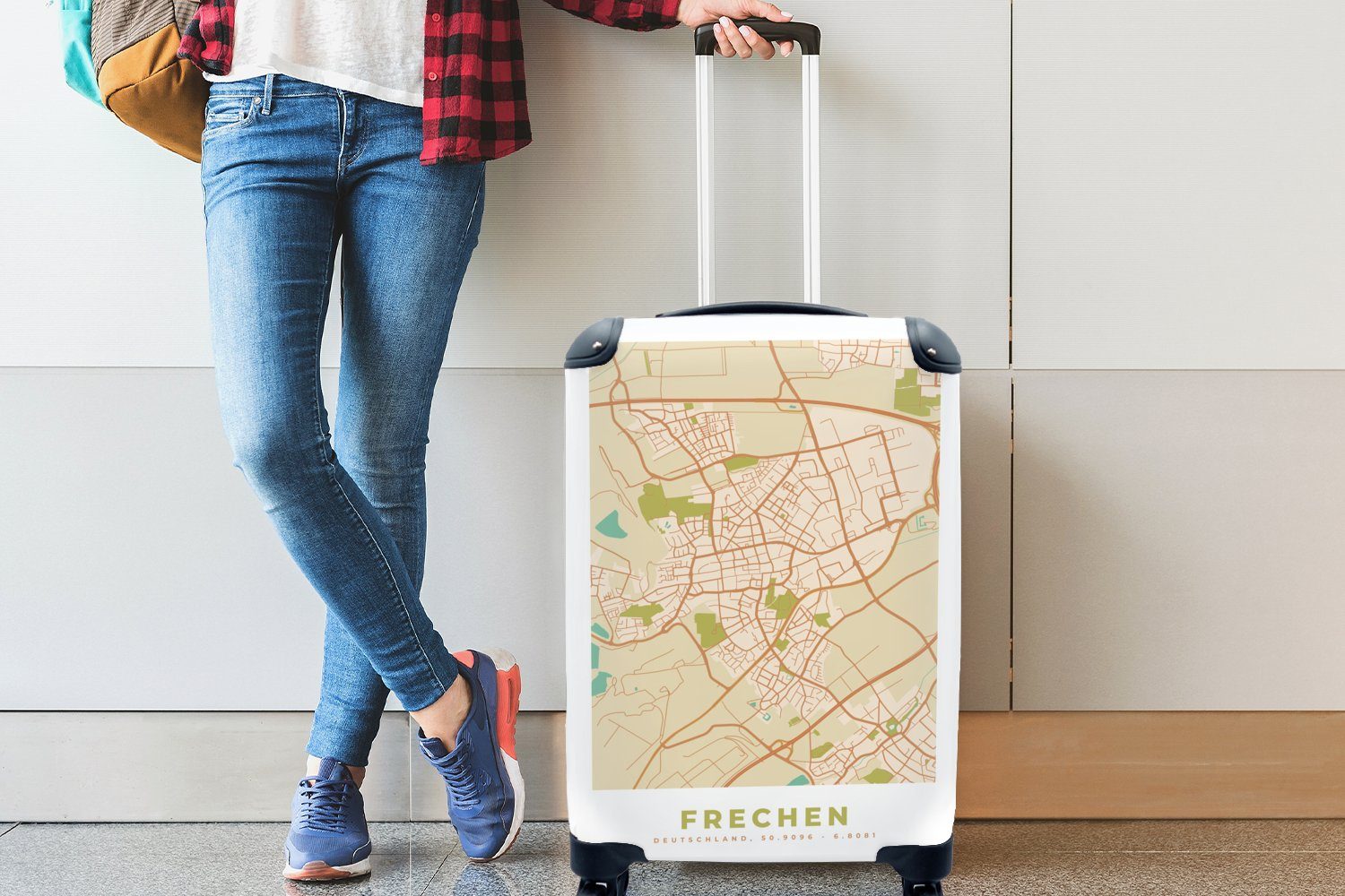 MuchoWow Handgepäckkoffer Frechen - Handgepäck Reisekoffer Wegbeschreibung, Stadtplan Reisetasche für rollen, Ferien, Jahrgang - Karte - Rollen, mit 4 Trolley, 