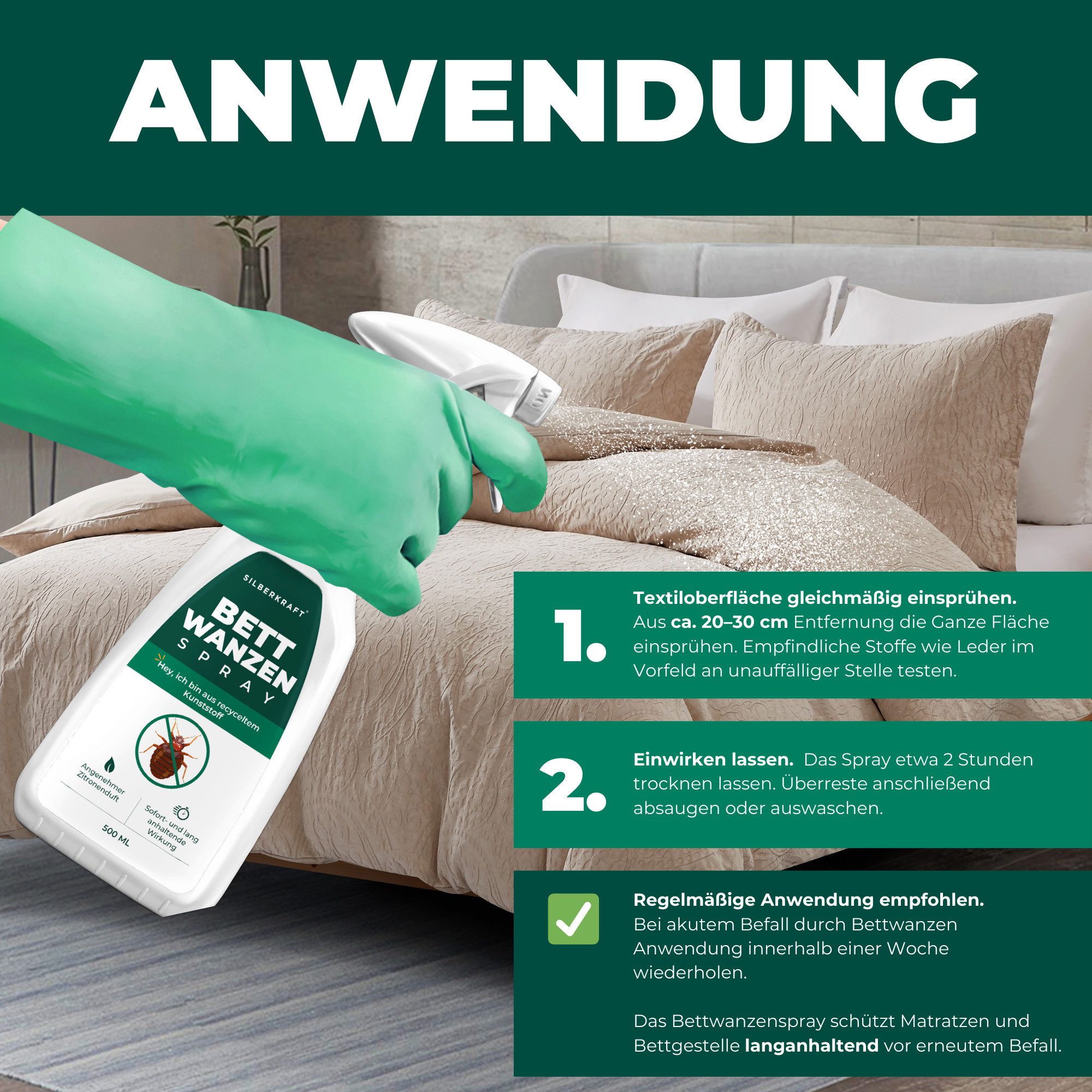 Silberkraft Insektenspray Silberkraft Bettwanzenspray, hält Textilien frei von Bettwanzen, 500 ml, 1-St., Sofortige & langanhaltende Wirkung gegen Bettwanzen, o – Bild 5 von 5
