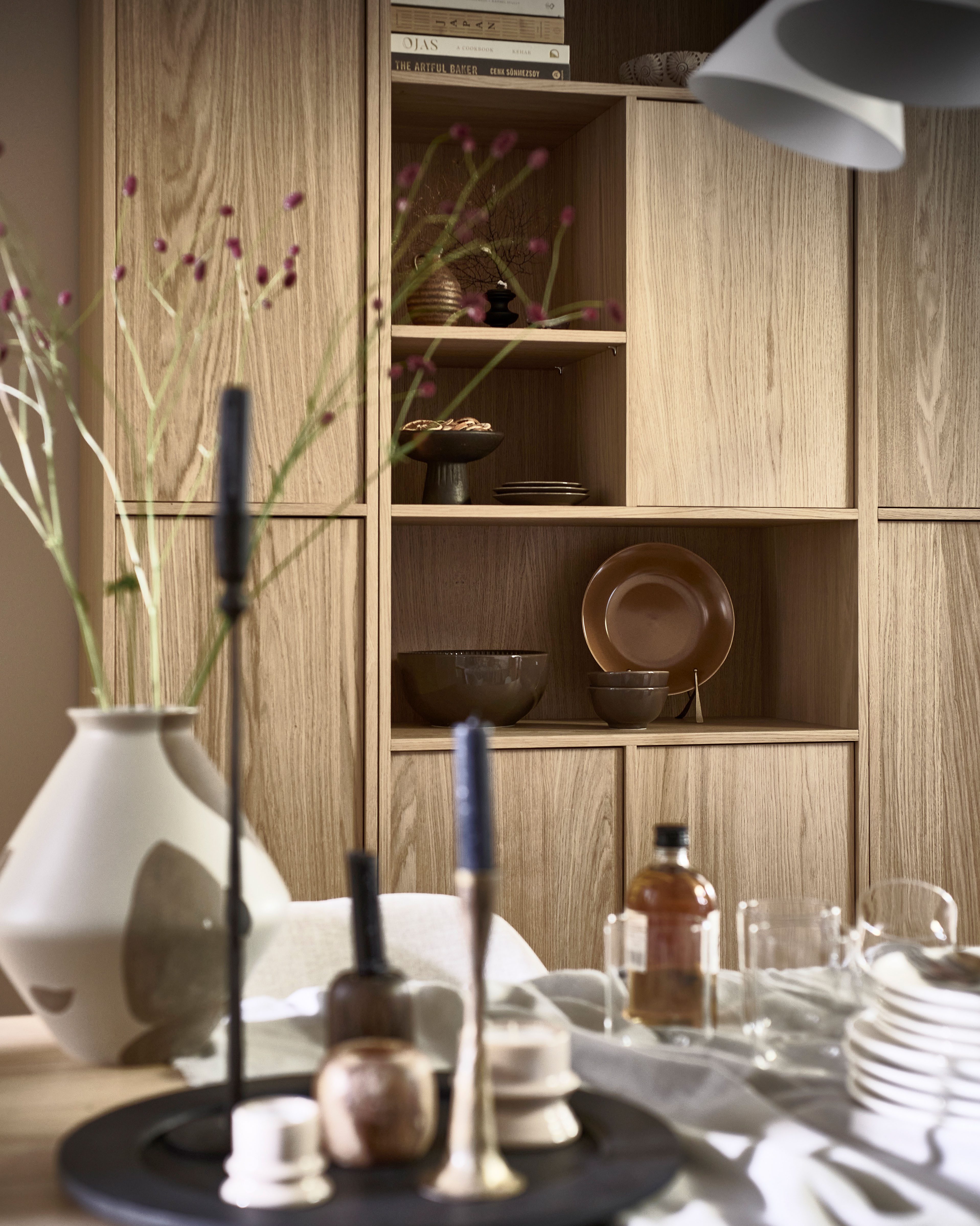 WOOOD Mehrzweckschrank Modulair Eichenholzfurnier mit Druckmechanismus 40x40x199 cm Tragkraft 15 kg pro Boden, sichtbare Maserung, einfach zu montieren