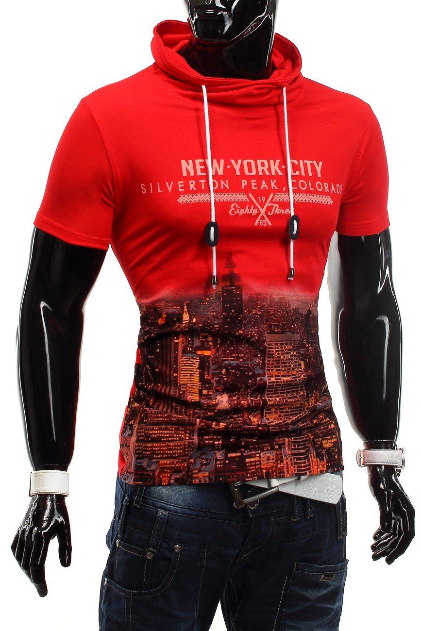 High T-Shirt 1217 Farben Rot Egomaxx (1-tlg) T-Shirt Silverton Neck in ID1217 City 4