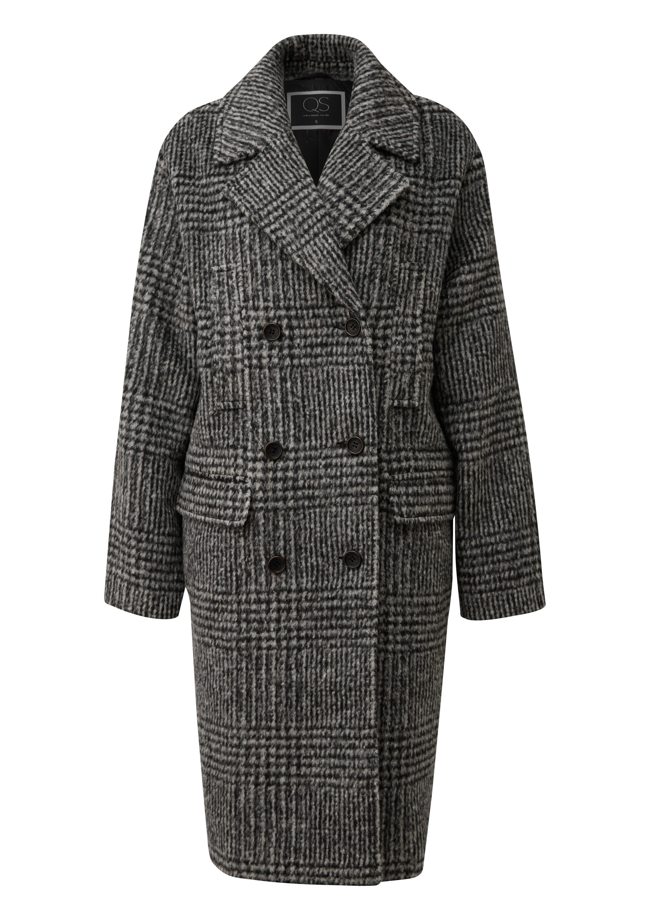 QS Funktionsmantel Outdoor-Mantel Karierter Oversize Mantel in Wolloptik günstig online kaufen