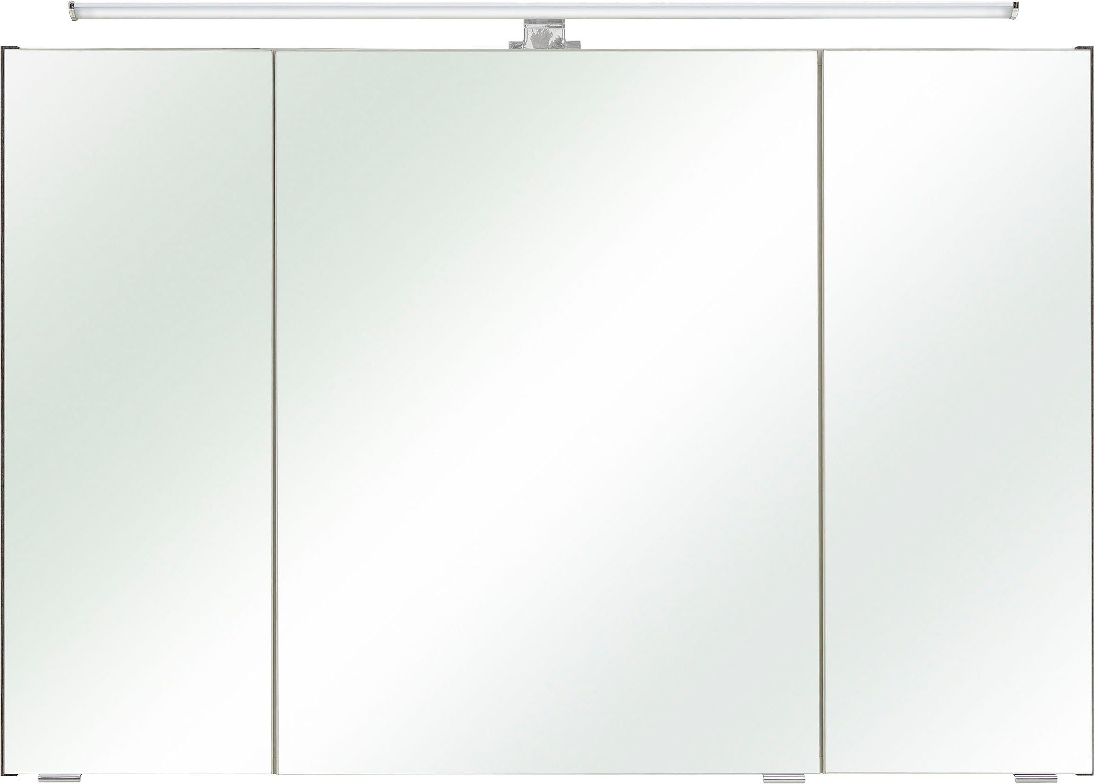 PELIPAL Spiegelschrank Quickset Breite 105 Schalter-/Steckdosenbox | LED-Beleuchtung, cm, Graphit Graphit/Graphit 3-türig, Struktur quer