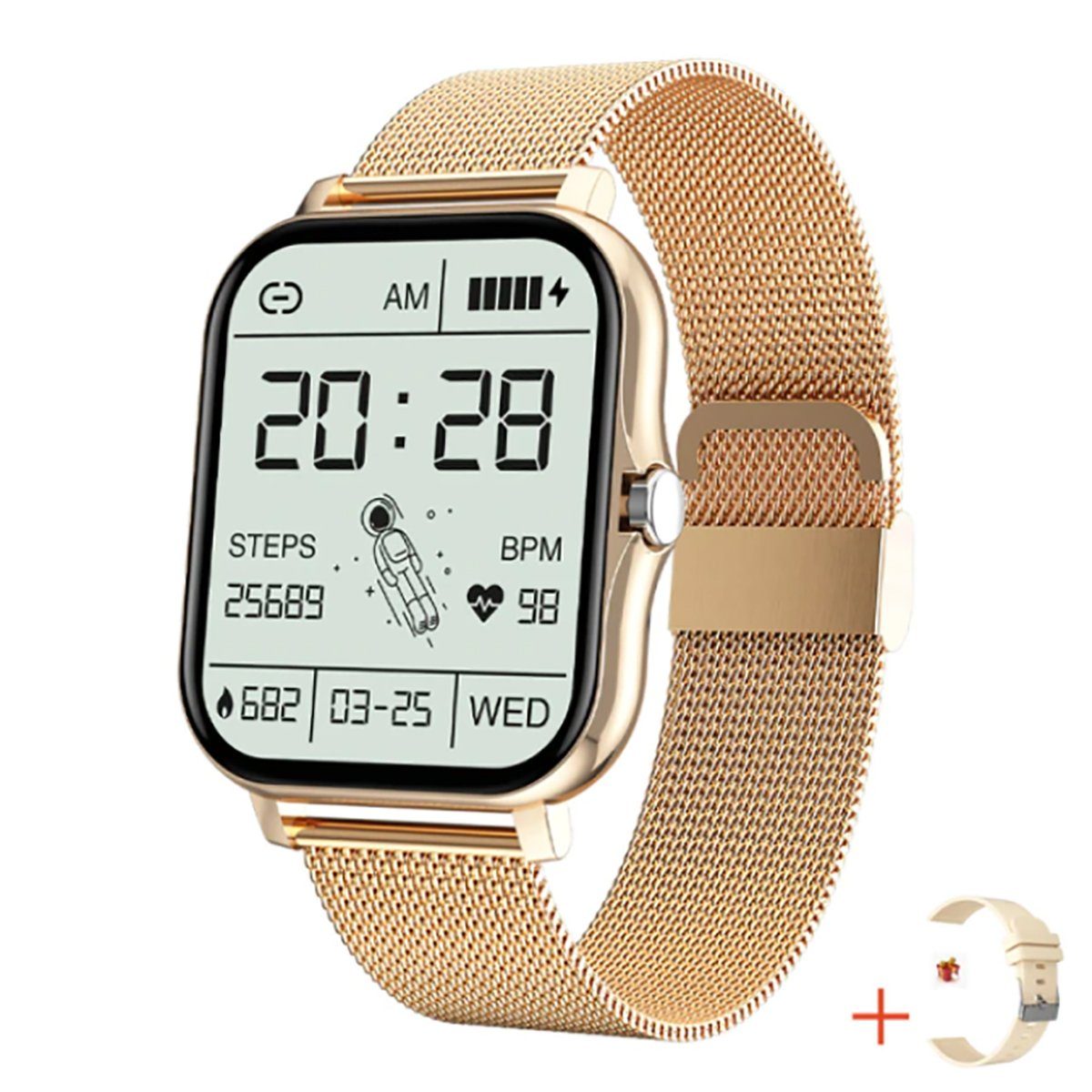 SW03 mit Milanaise Armband + Silikon Armband Smartwatch