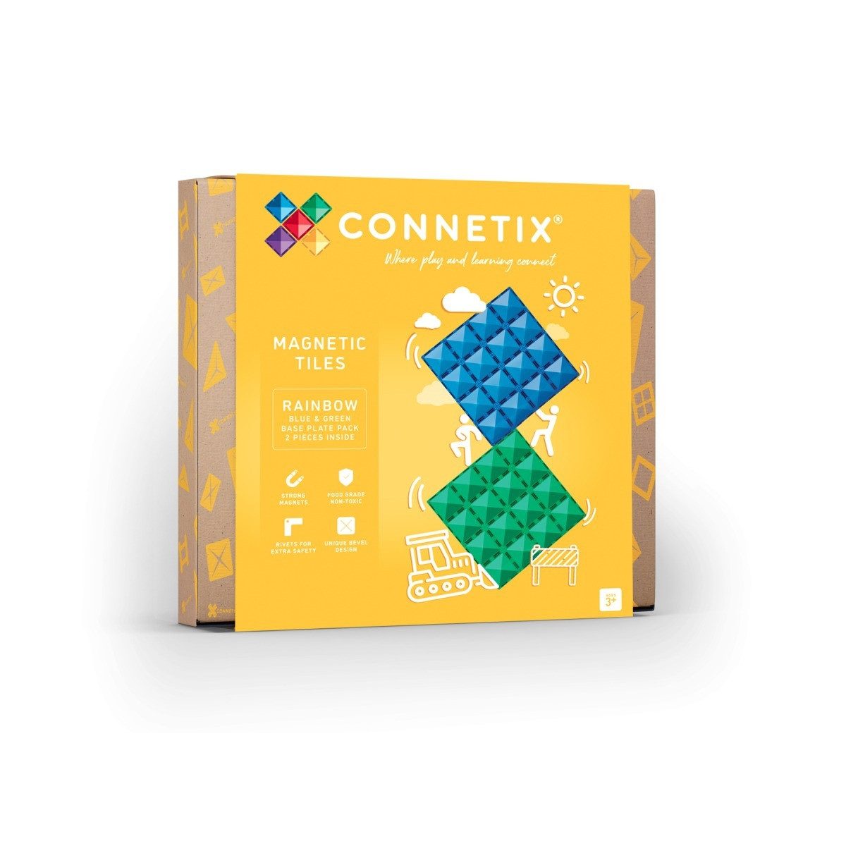 Connetix Rainbow Blue & Green Basisplatten versärkte Magnete Lernspiel Magnetspielbausteine, (Open Play, 2 Teile), ab 3 Jahren