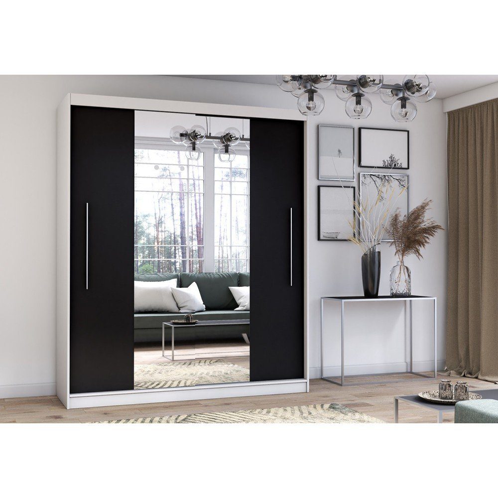 Schwebetürenschrank mittig Weiß-Schwarz 204x218x58 cm Home Comfort Polini | weiß weiß-schwarz Spiegel Prime in