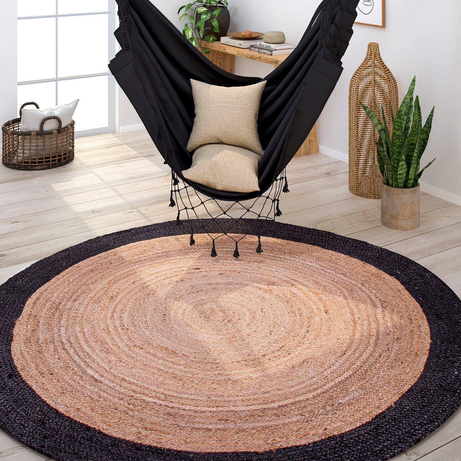 ein Natur-Teppich, Teppich mm, Jute, Höhe: Handgefertigter 13 Modern, Hand geflochten jedes Paco Home, Ethno, ist Unikat Stück Boho, rund, 594, Viborg -