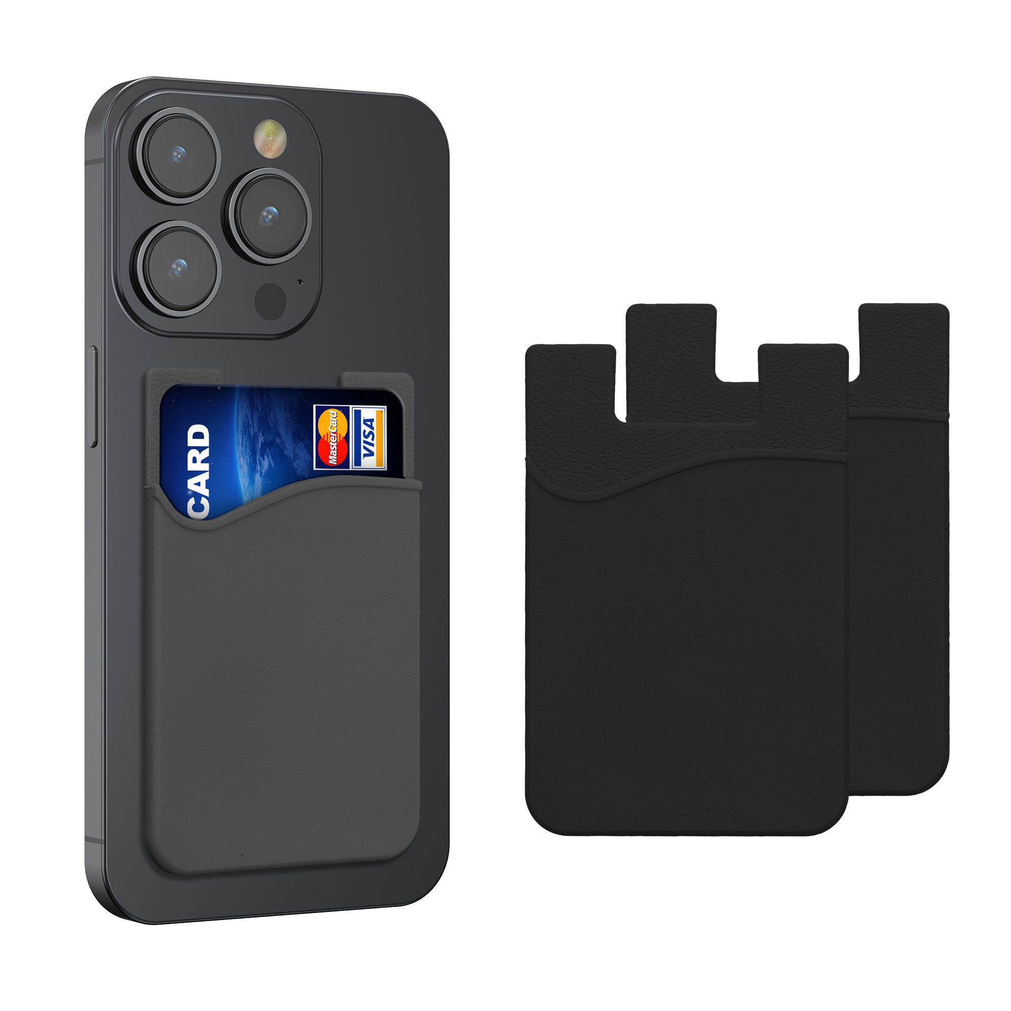 kwmobile Etui 3x Kartenhalter Hülle für Smartphone, selbstklebend - Aufklebbare Silikon Kreditkarten Tasche - 8,5x5,5cm