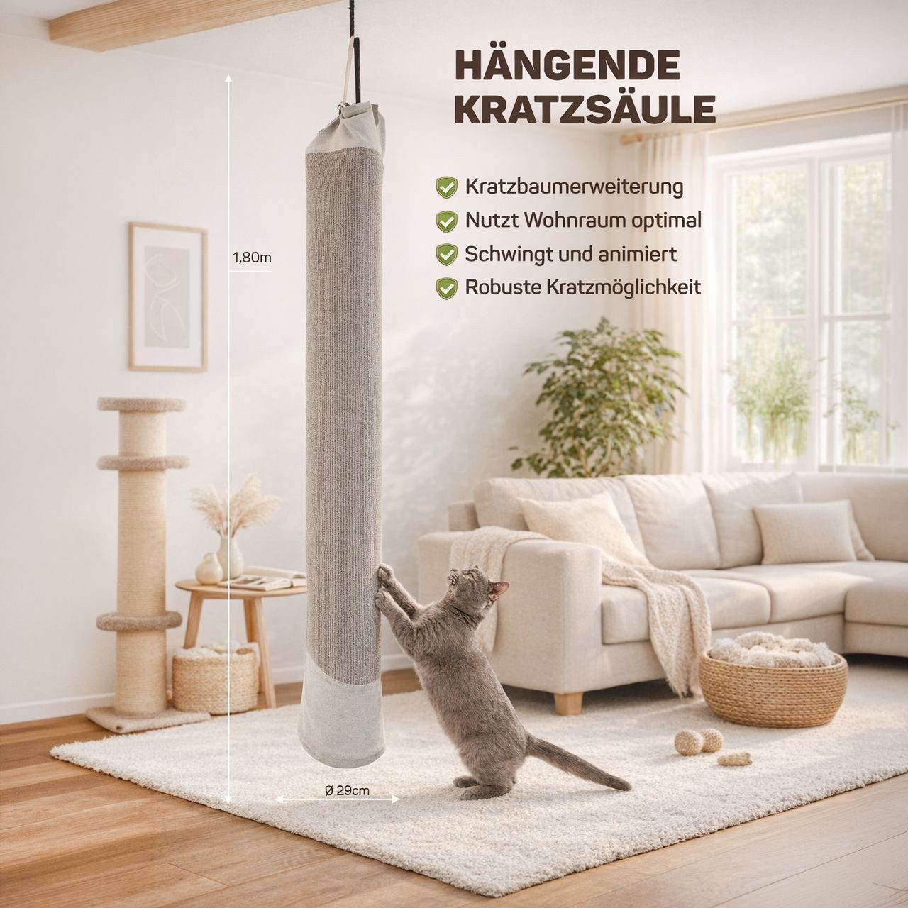 Canadian Cat Company Kratzbrett Climbery Katzen-Klettersack 180cm zum Aufhängen, Kratz- und Kletterspielzeug Katzen, 29 cm Durchmesser