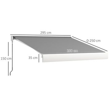 Outsunny Markise 3m Elektrische Wandmarkise mit Handkurbel, Fernbedienung (Sonnendach, 1-St., Sonnenschutz) Balkonmarkise für Balkon Alu Hellgrau