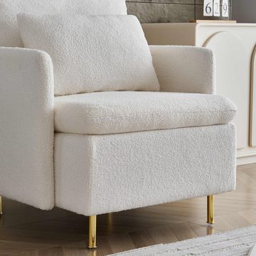 OKWISH Sessel Armlehnensessel, Polstersessel, Akzentstul (mit Stauraum und goldenen stahlbeine,mit Kissen), für Wohnzimmer