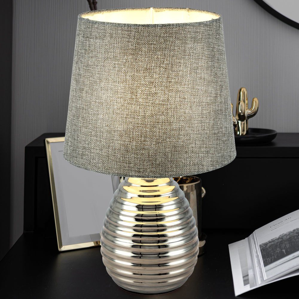 etc-shop LED Tischleuchte, Leuchtmittel inklusive, Warmweiß, Tisch Lampe Ess Zimmer Stoff grau Chrom Lese Beistell Nacht-Licht im