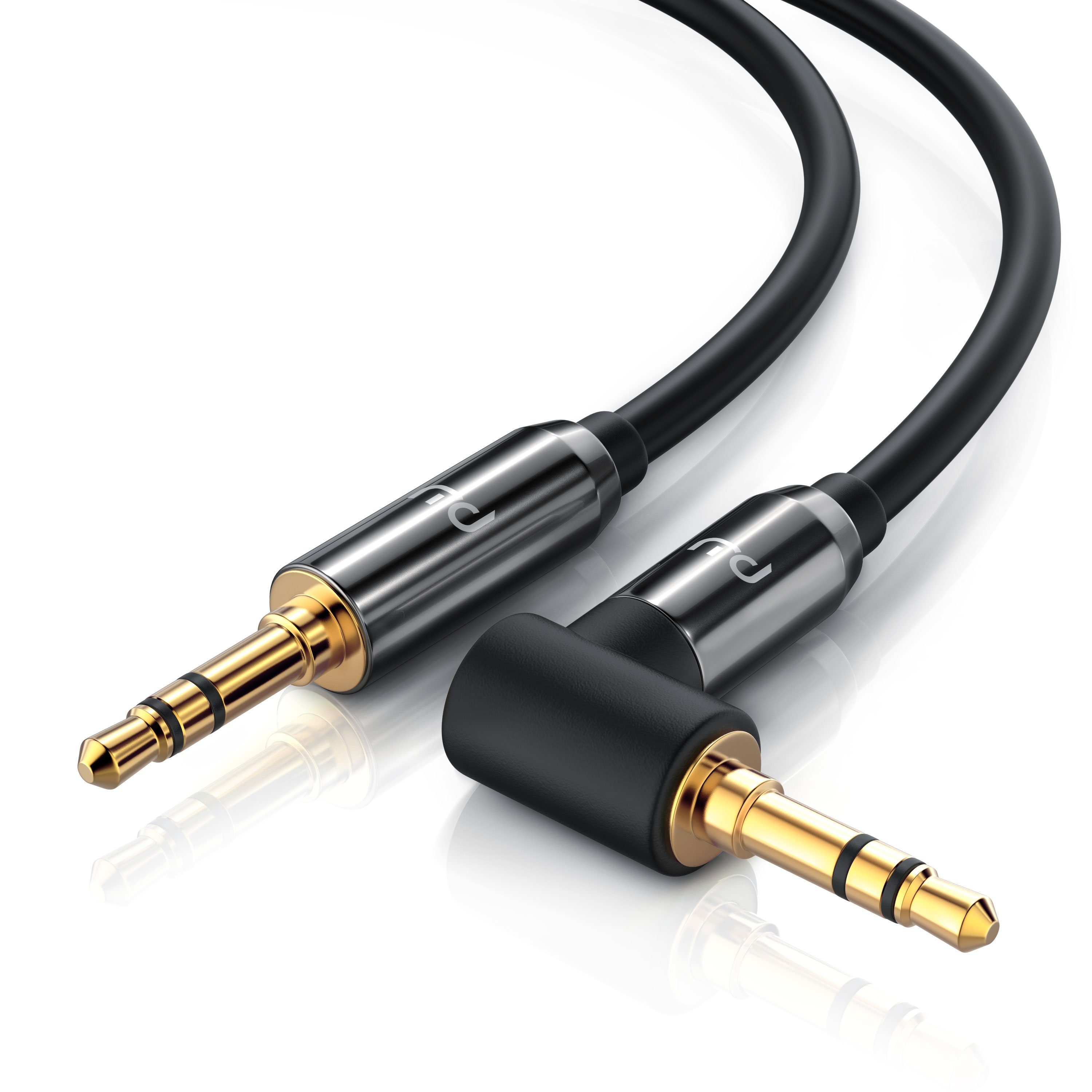 Primewire HiFi Klinkenkabel Verbindungskabel 90° gewinkelt für Audiogeräte, 2m Audio-Kabel, AUX, 3,5-mm-Klinke (200 cm), Stereo, für Smartphone, Auto, HiFi, klarer Sound ohne Störgeräusche