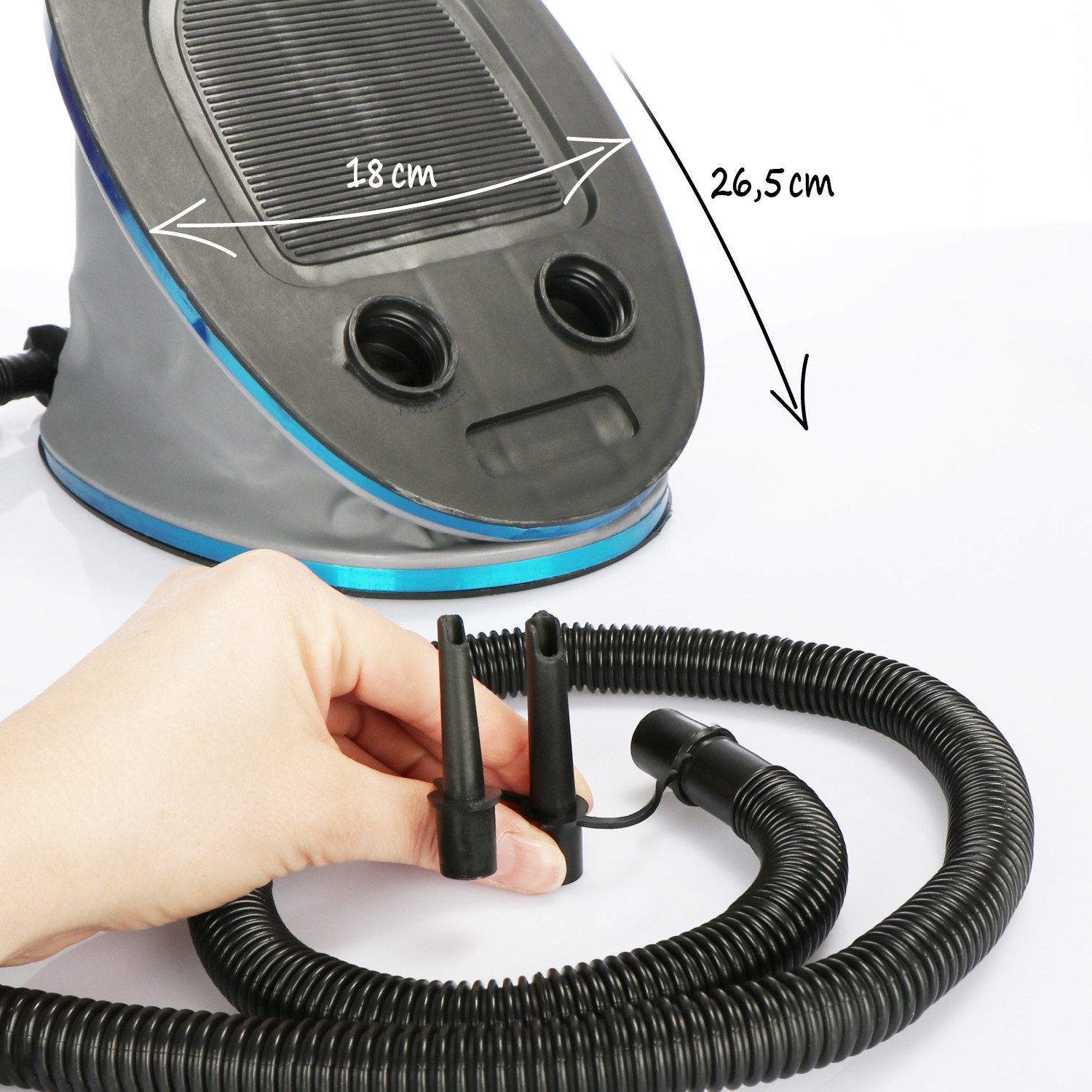com-four Luftpumpe Fußluftpumpe mit 2 Luft-Düsen, Luftpumpe mit 5 Liter Volumen (1-tlg), zum Aufblasen und Absaugen von Matratzen und Aufblasobjekten – Bild 4 von 5