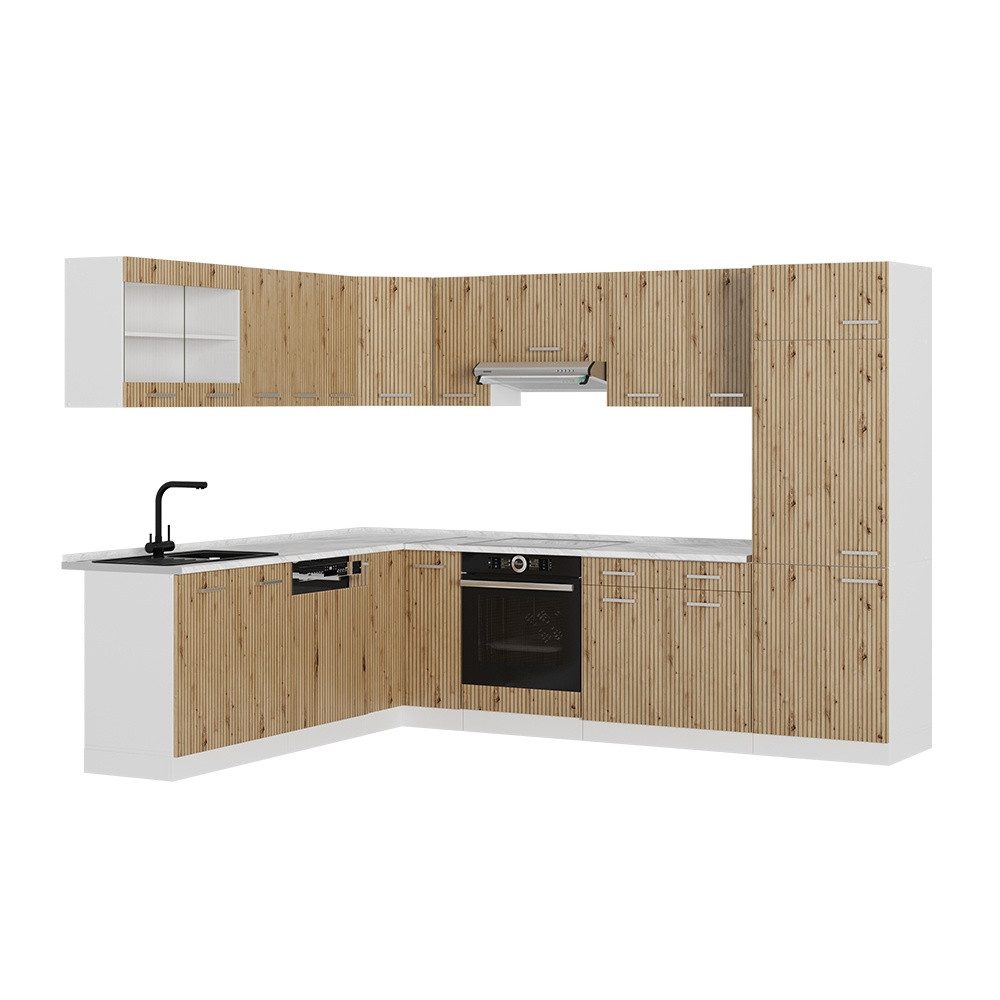 Vicco Winkelküche R-Line, Artisan-Eiche/Weiß, 287 x 227 cm ohne Arbeitsplatte