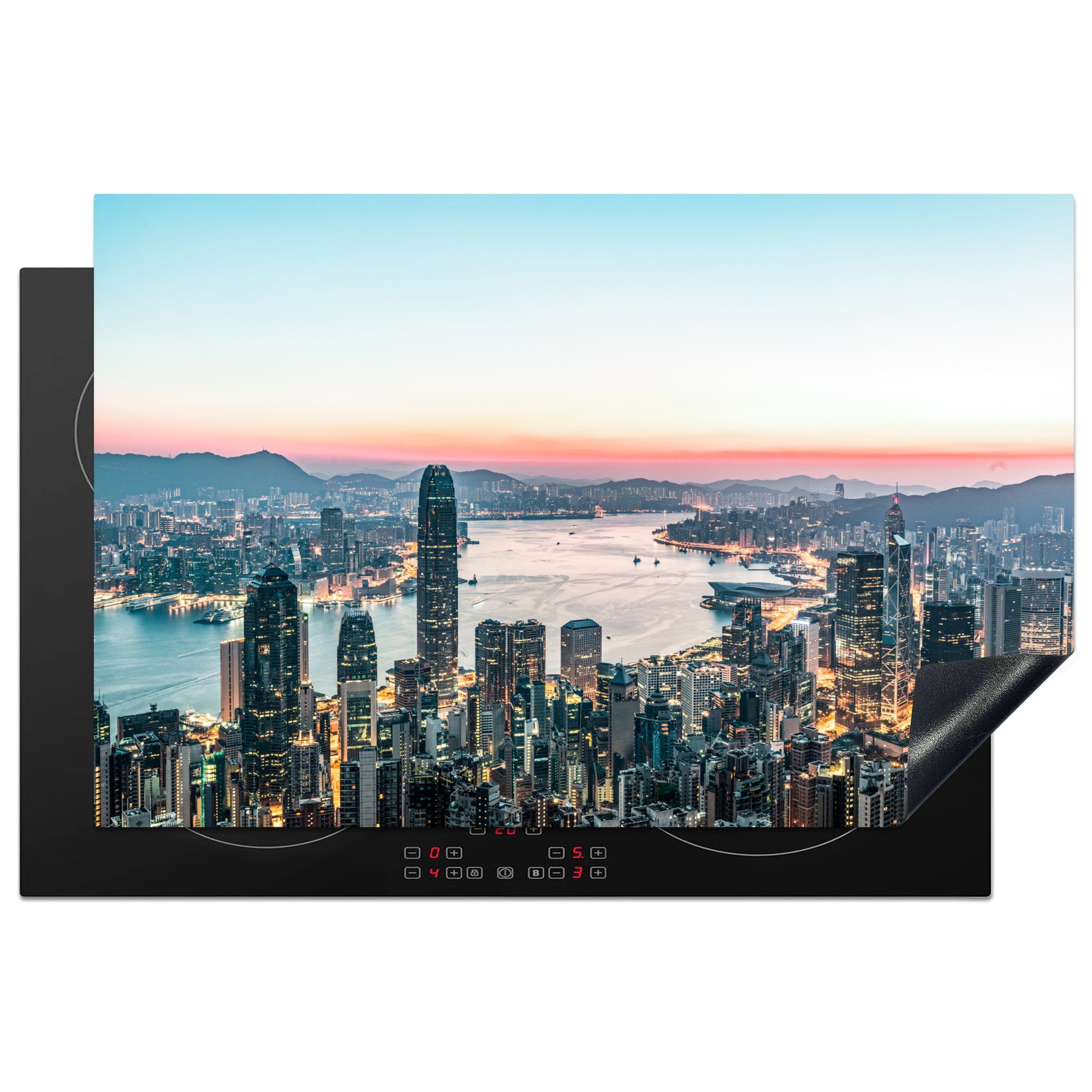 MuchoWow Herdblende-/Abdeckplatte Skyline von Hongkong, Asien, Vinyl, (1 tlg), 81x52 cm, Induktionskochfeld Schutz für die küche, Ceranfeldabdeckung | Herdabdeckplatten