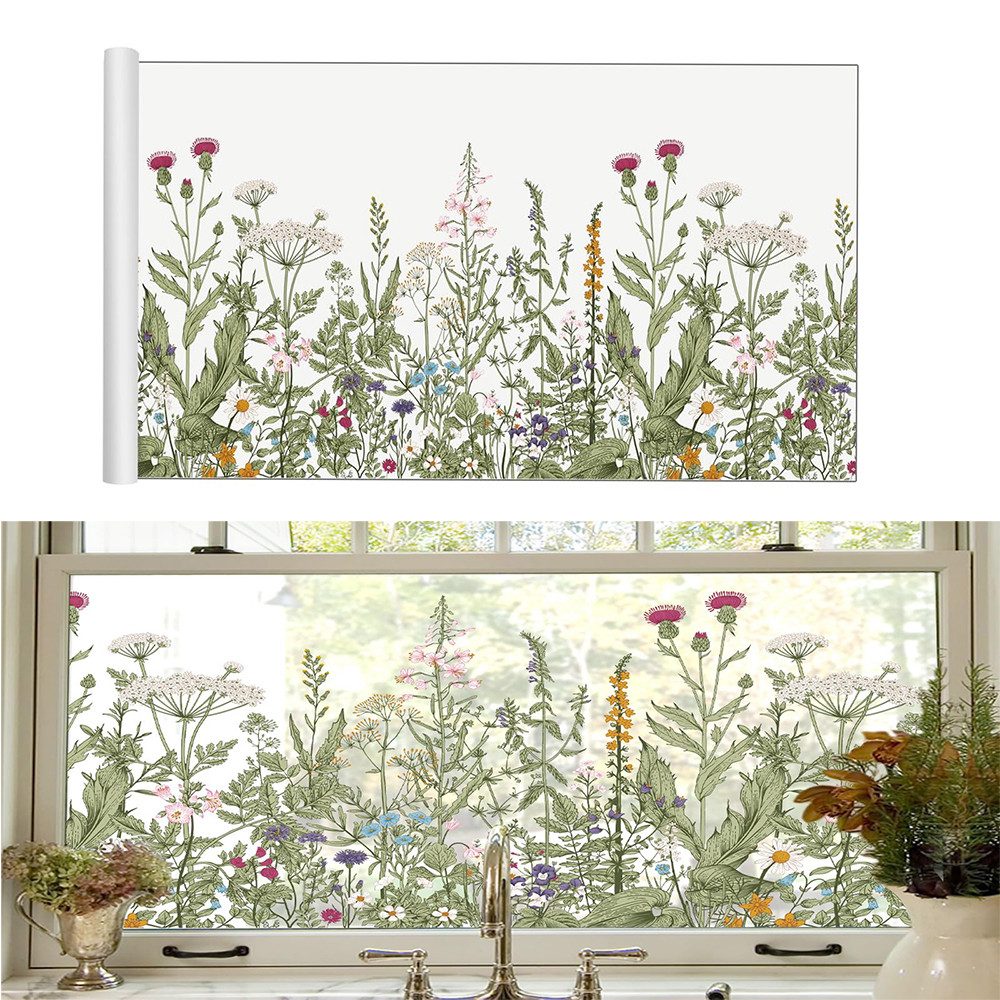 Agger Fensterfolie Selbsthaftend,abziehbare DIY-Sticker mit statischer Haftung, bunte Blumenaufkleber, Fenster Sichtschutzfolie,Balkontür Fenster