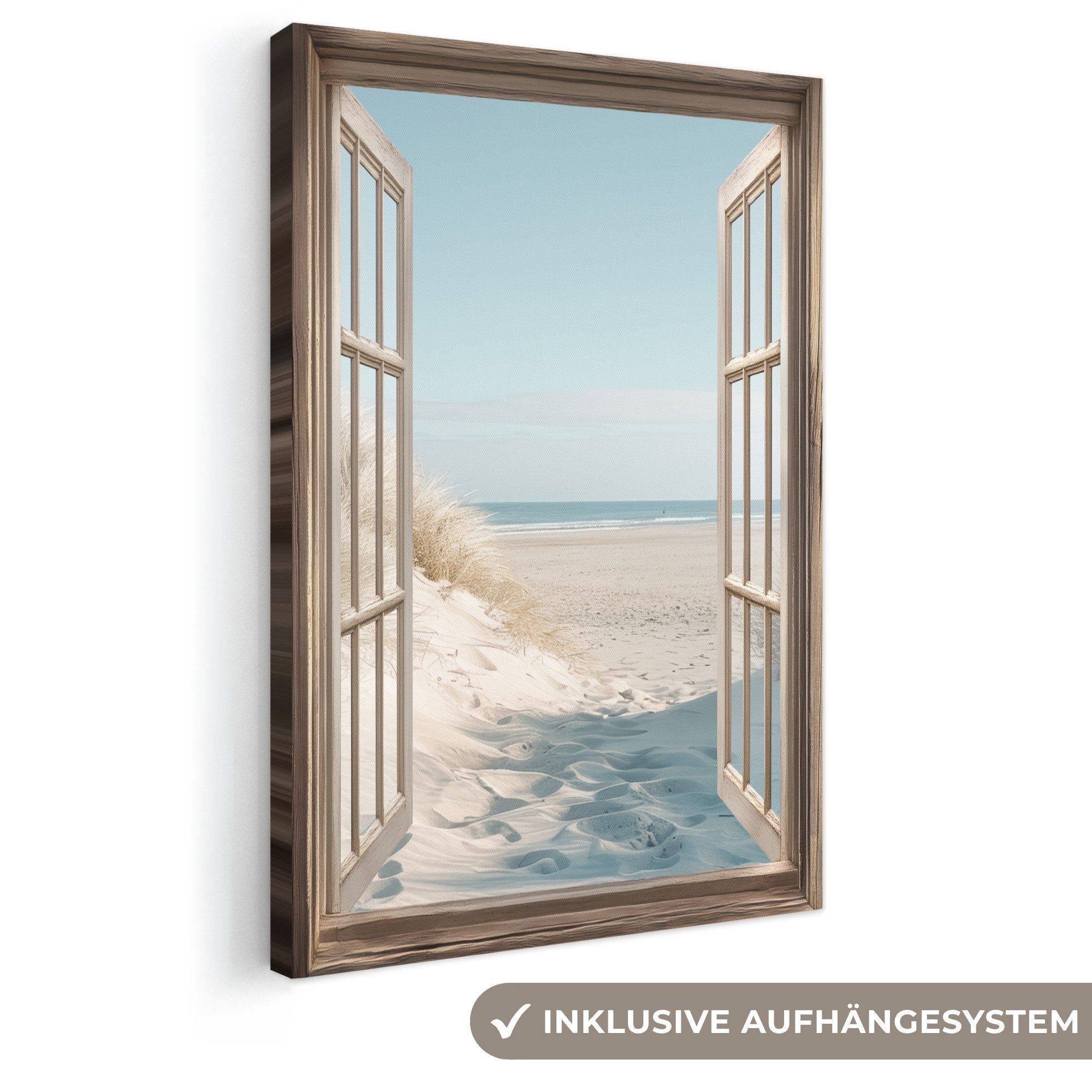 OneMillionCanvasses® Leinwandbild Aussicht - Hochgras - Dünen - Meer - Landschaft, Fotodruck (1 St), Leinwand Canvas Wandbild, Wanddekoration 20x30 cm