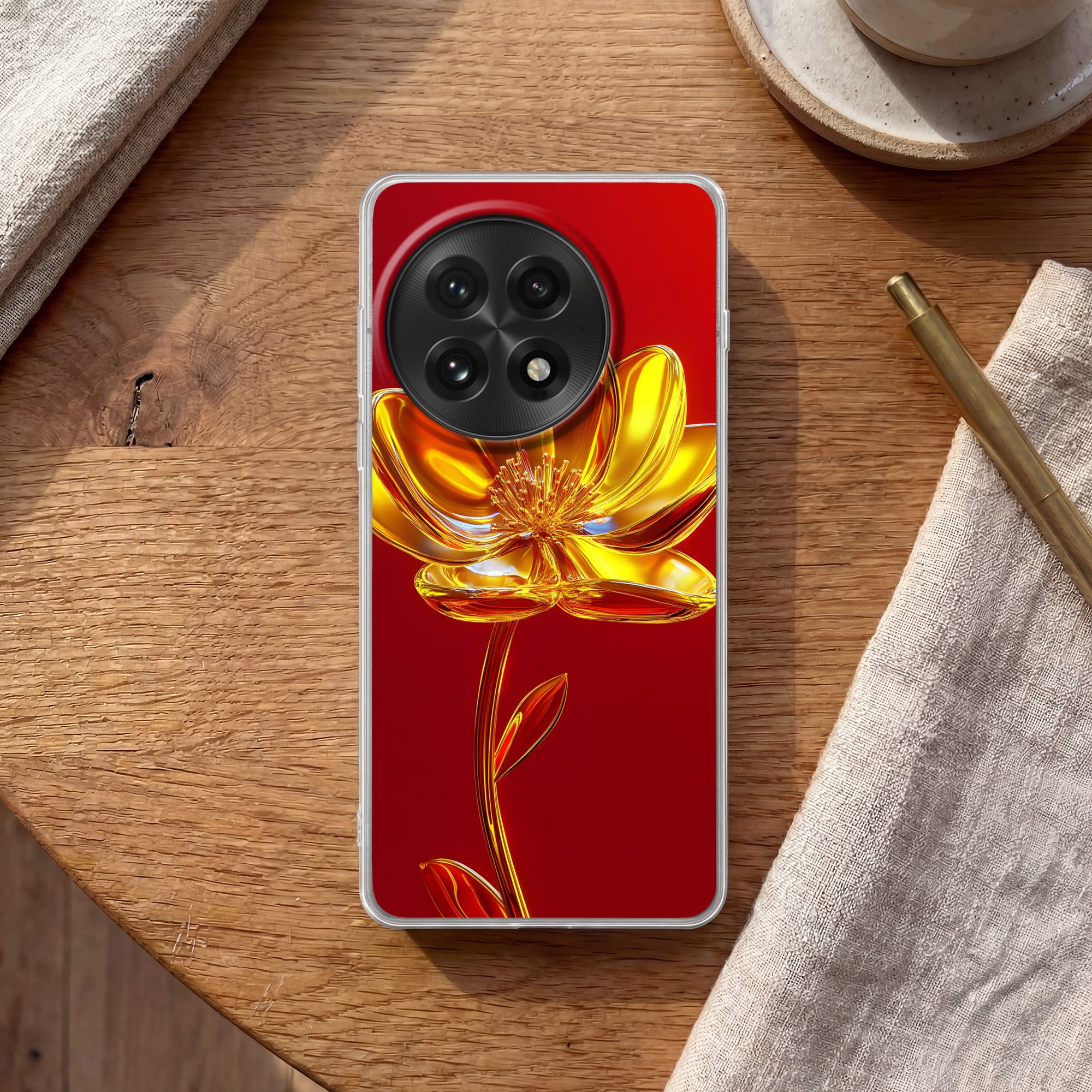 MuchoWow Handyhülle für OnePlus 13 Blume - Gold - Gläser, Phone Case, Silikon, Schutzhülle Dünn