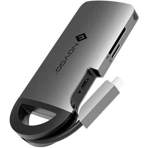 NOVOO 8 in 1 Adapter, Leistungsstarke Anschlusserweiterung für den PC USB-Adapter USB-C zu USB-C, usb 3.0, HDMI, LAN, Type-C PD, TF Kartenleser, SD Kartenleser, Kompatibel mit Windows Laptop, Tablet, MacBook & Ipad
