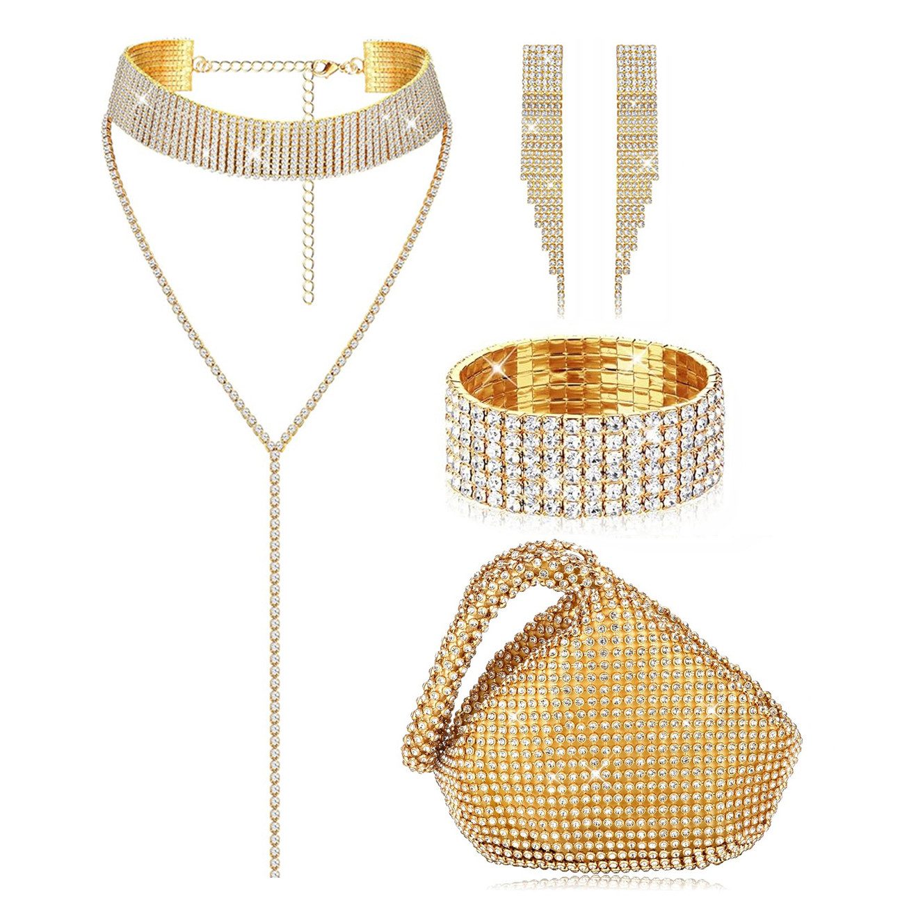Schmuckset 4-teiliges Damen Kristall Schmuckset, Abendtasche Schmuckset