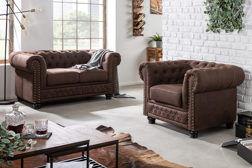 riess-ambiente Sessel CHESTERFIELD 110cm vintage braun (Einzelartikel, 1-St), Wohnzimmer · Microfaser · mit Federkern · mit Armlehnen · Design